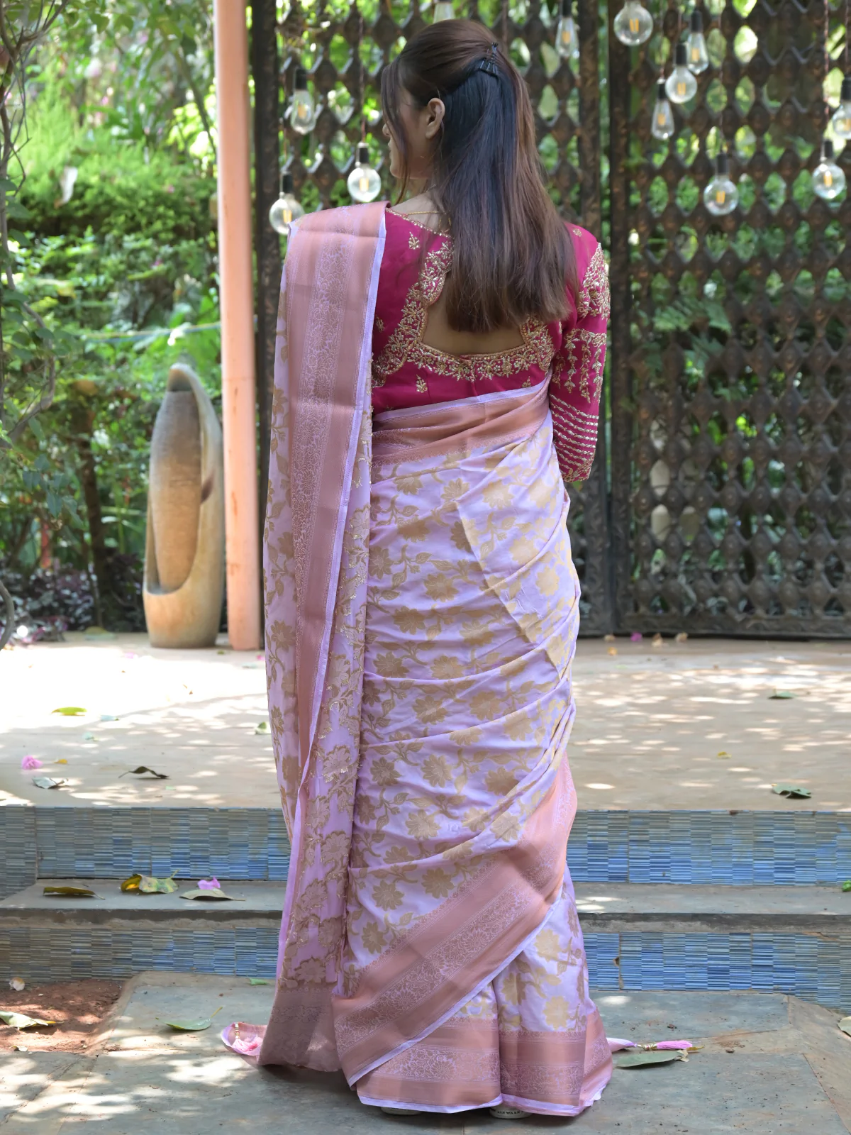 Odette Light Pink Woven Soft Silk Saree with Unstitched Blouse for Women - Image 3