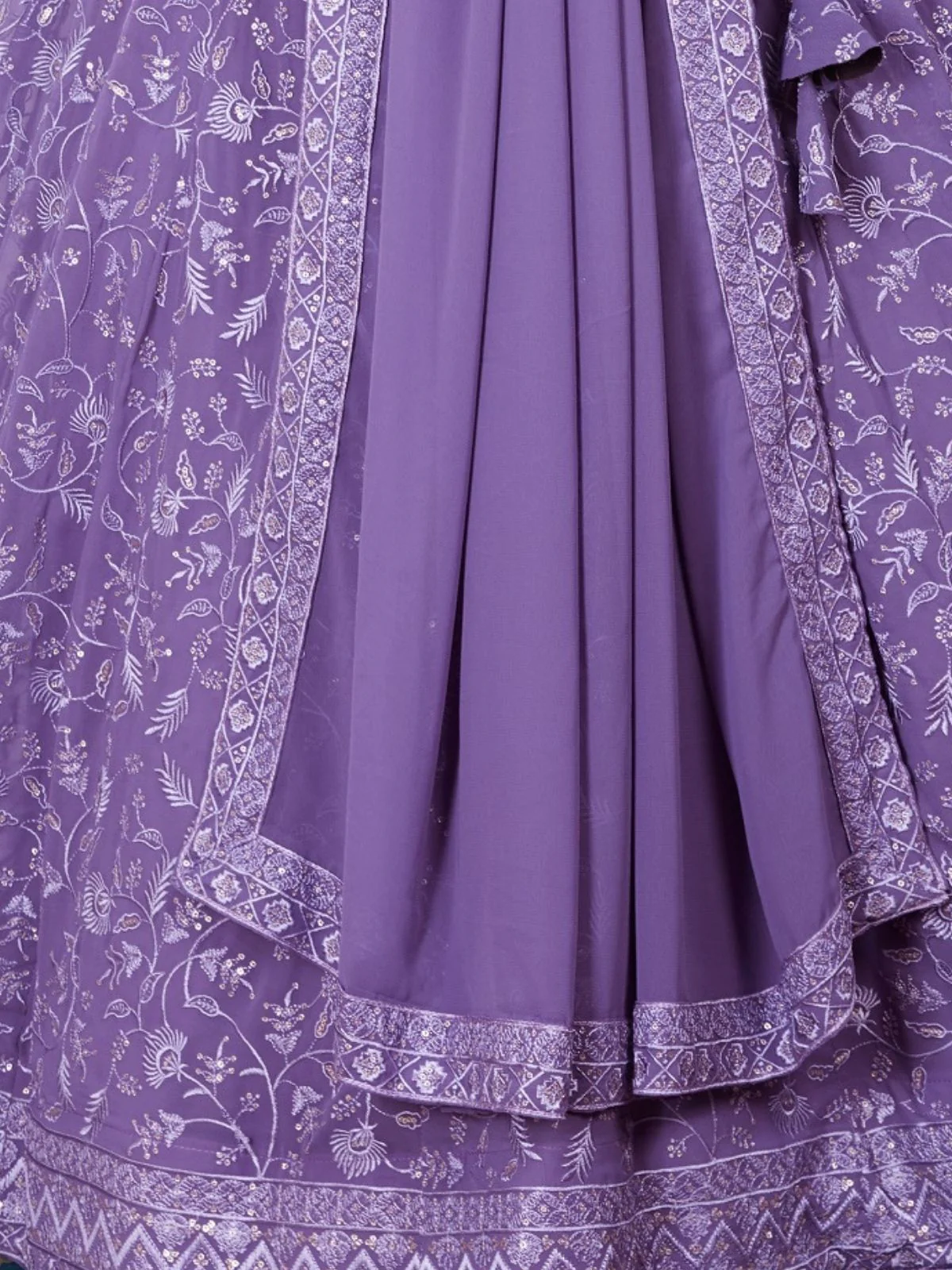 Odette Light Purple Georgette Embroidered Semi-Stitched Lehenga For Women - Image 5