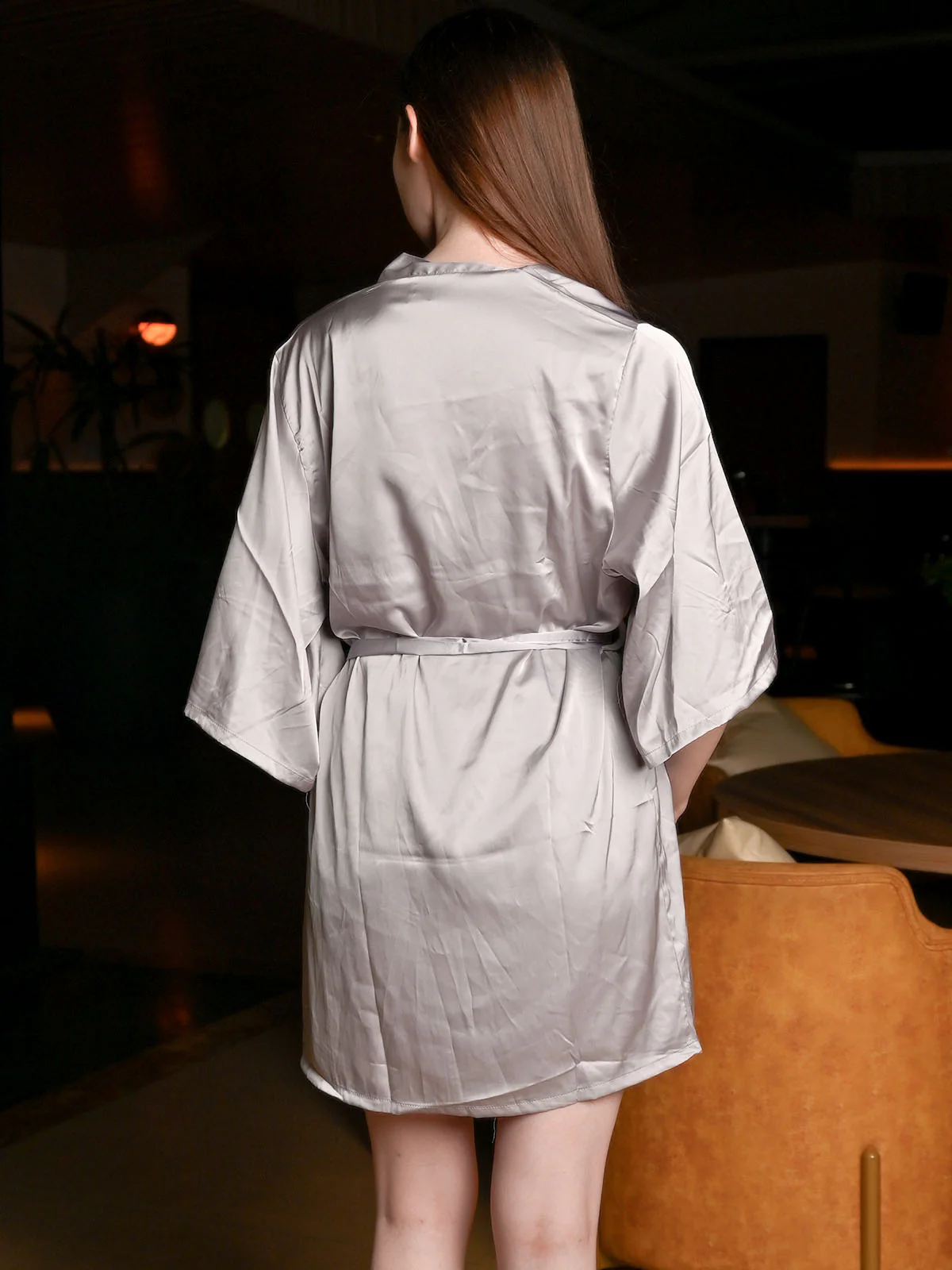 Odette Light Purple Satin Solid Night Wear Set For Women - Image 4