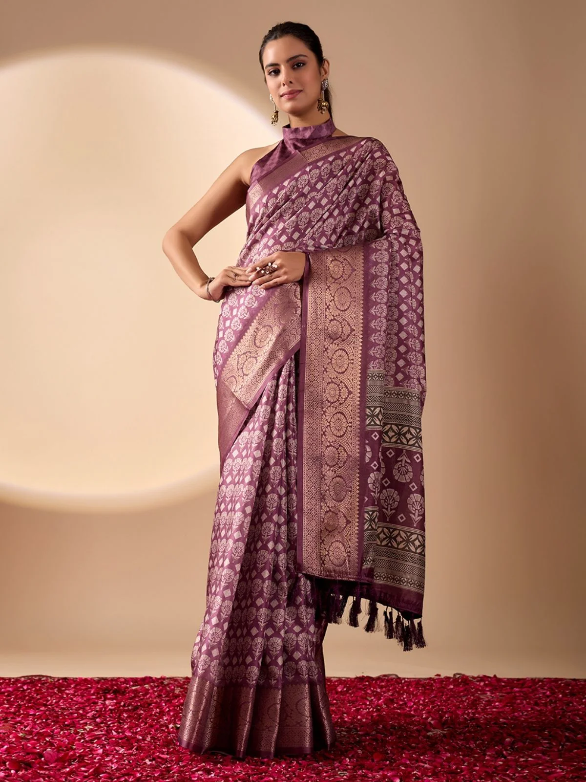 Odette Light Purple Silk Blend Printed Saree For Women