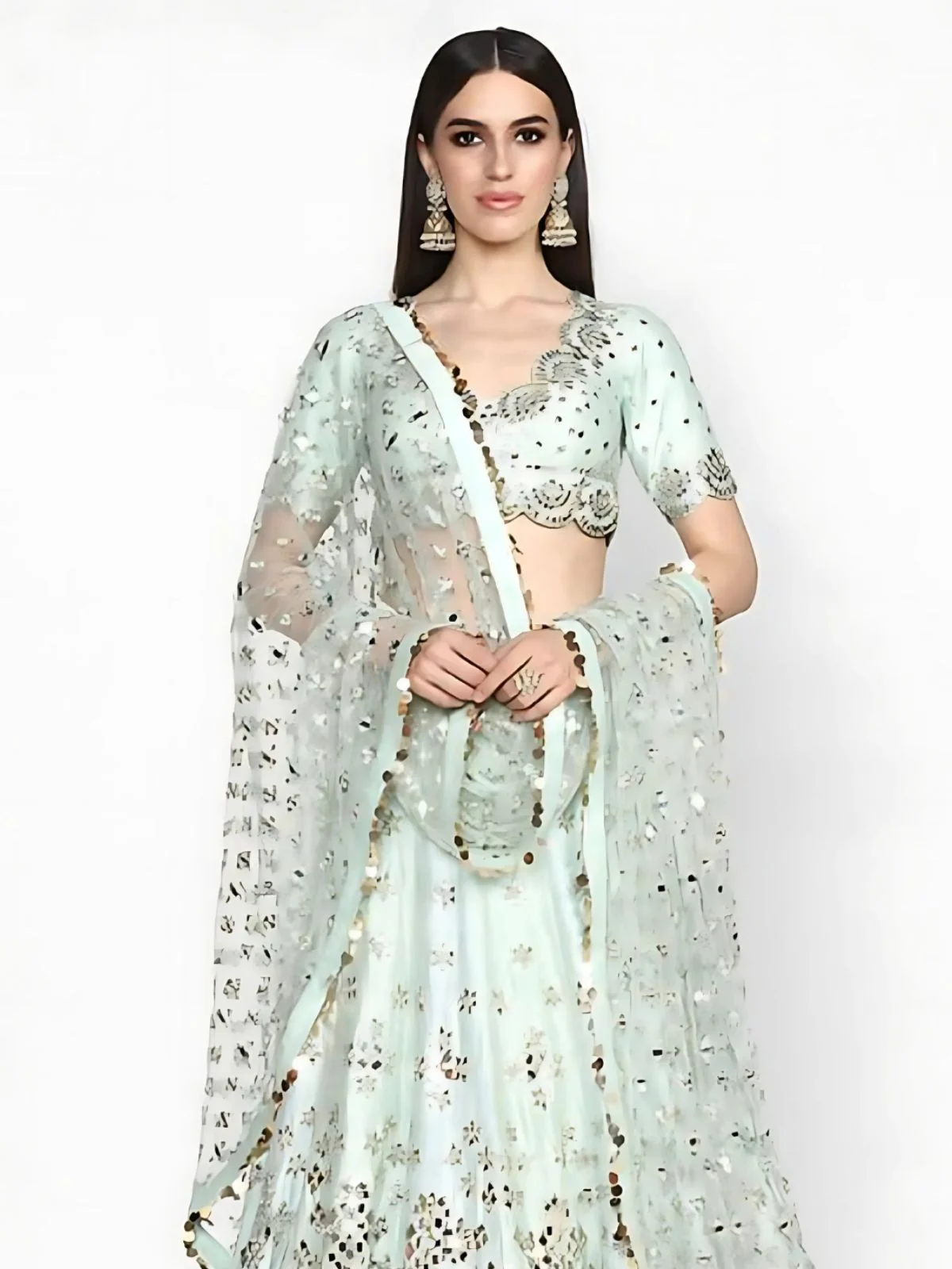 Odette Light Sky Blue Art Silk Embroidered Semi-Stitched Lehenga For Women - Image 4