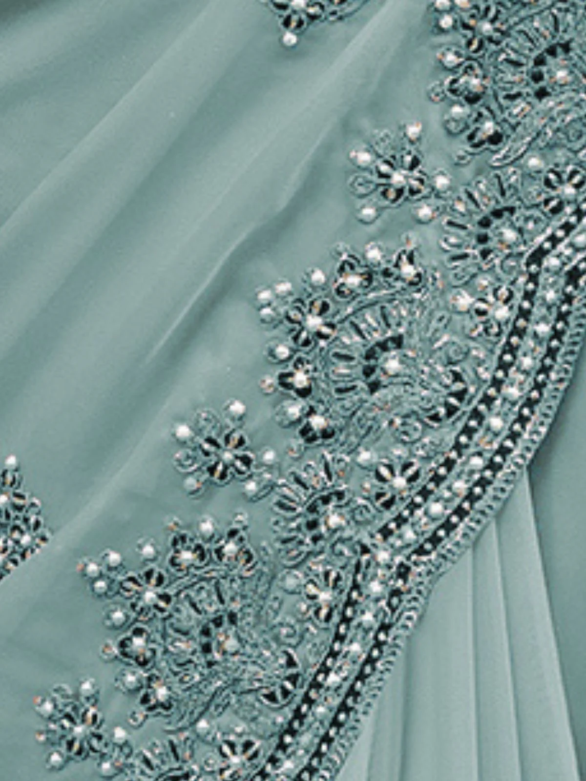 Odette Light Teal Georgette Embroidered Elegant Saree For Women - Image 4