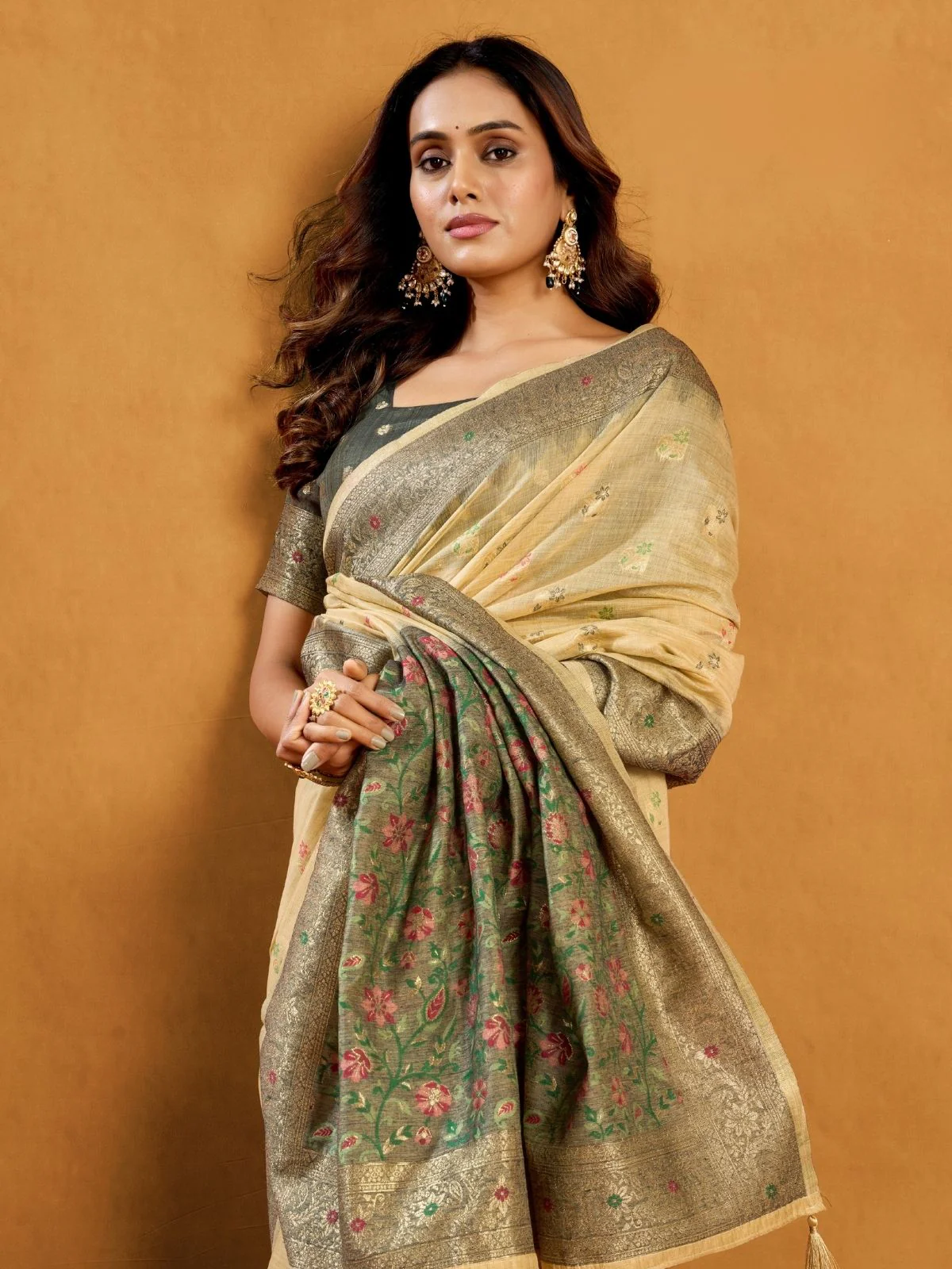 Odette Light Yellow Cotton Blend Woven Saree For Women - Image 4