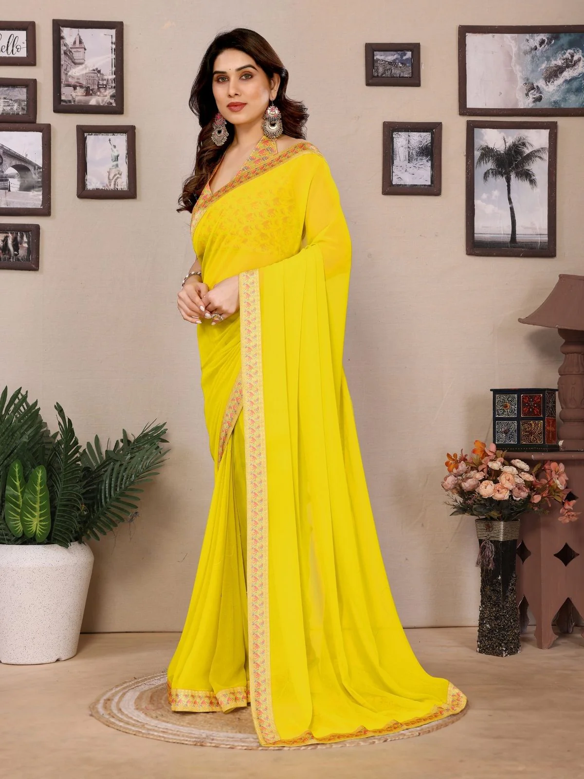 Odette Light Yellow Georgette Printed Saree For Women - Image 2