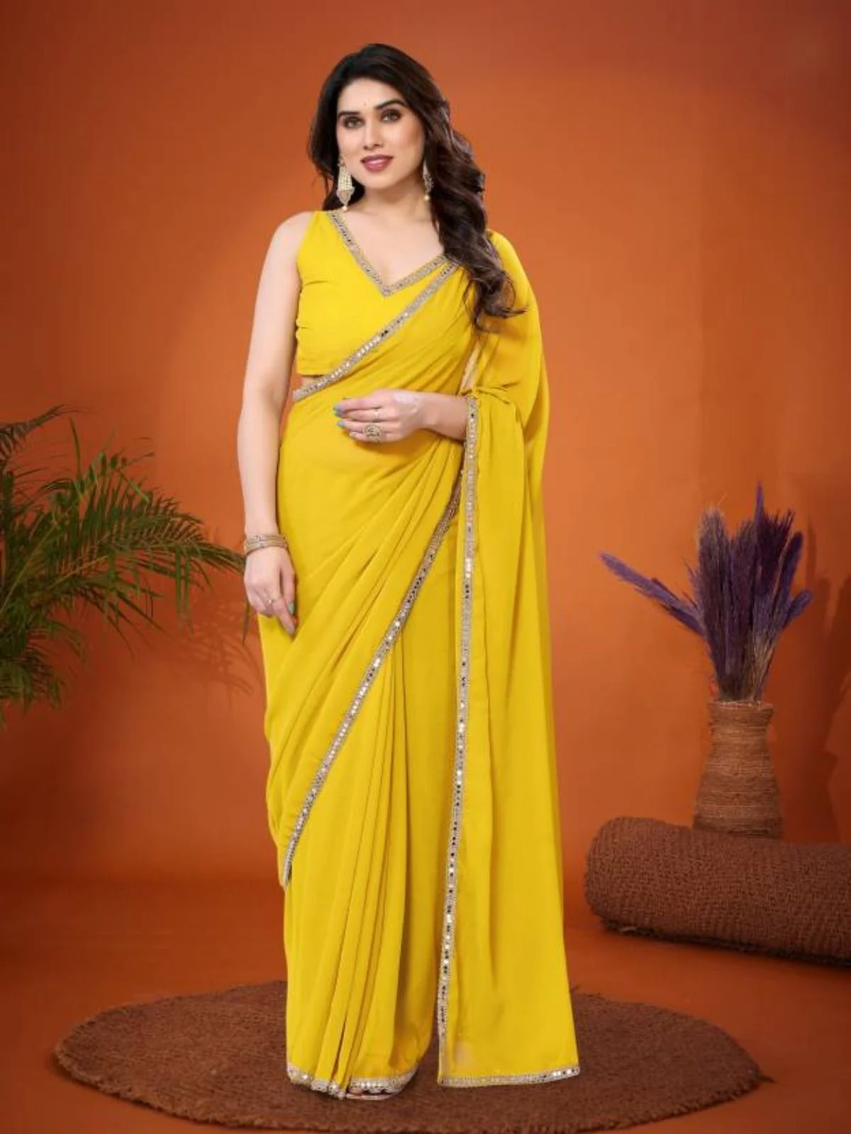 Odette Light Yellow Georgette Printed Saree For Women