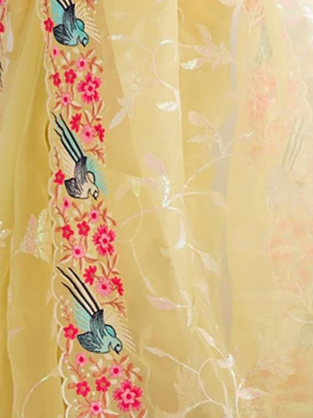 Odette Light Yellow Organza Embroidered Solid Saree For Women - Image 5