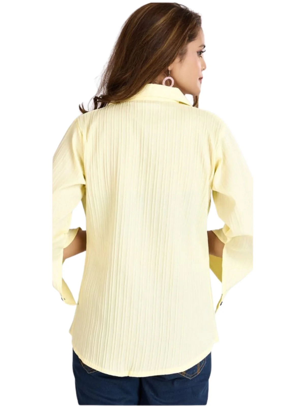 Odette Light Yellow Poly Cotton Solid Shirt For Women - Image 3
