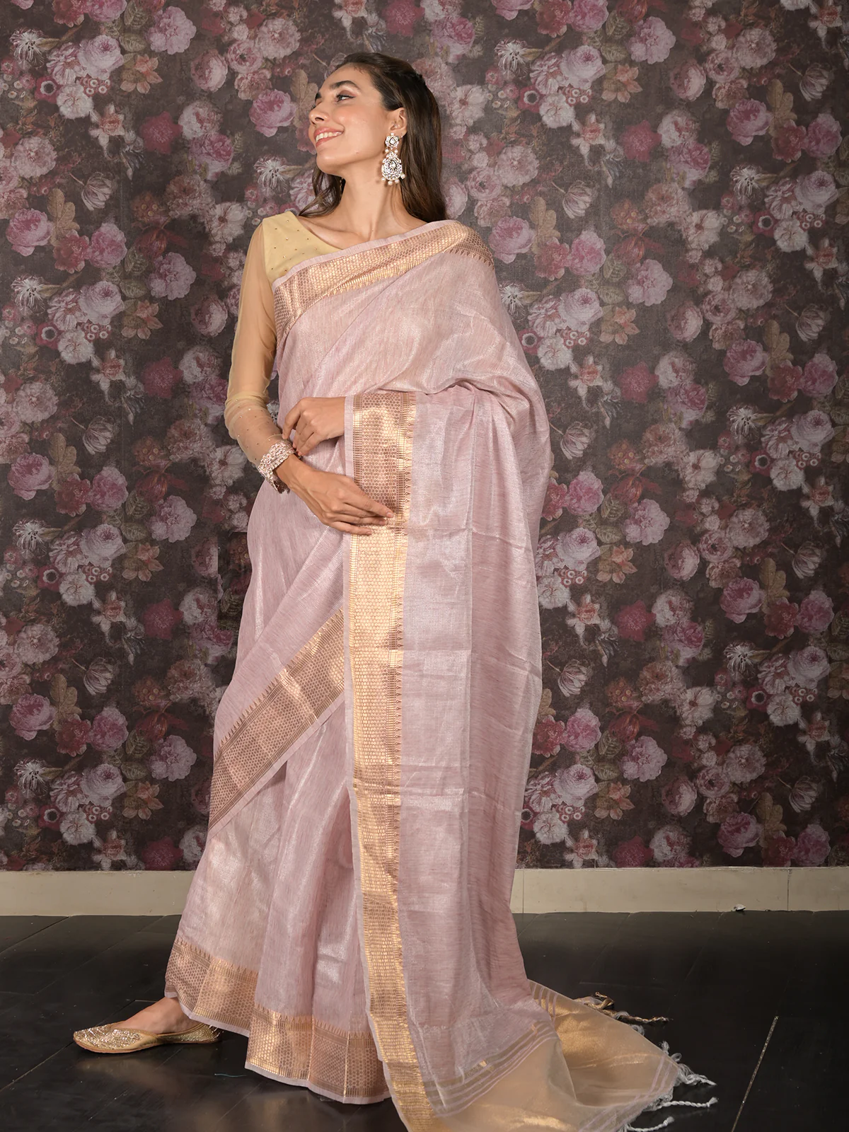 Odette Lilac Cotton Blend Woven Saree Without Blouse for Women - Image 3