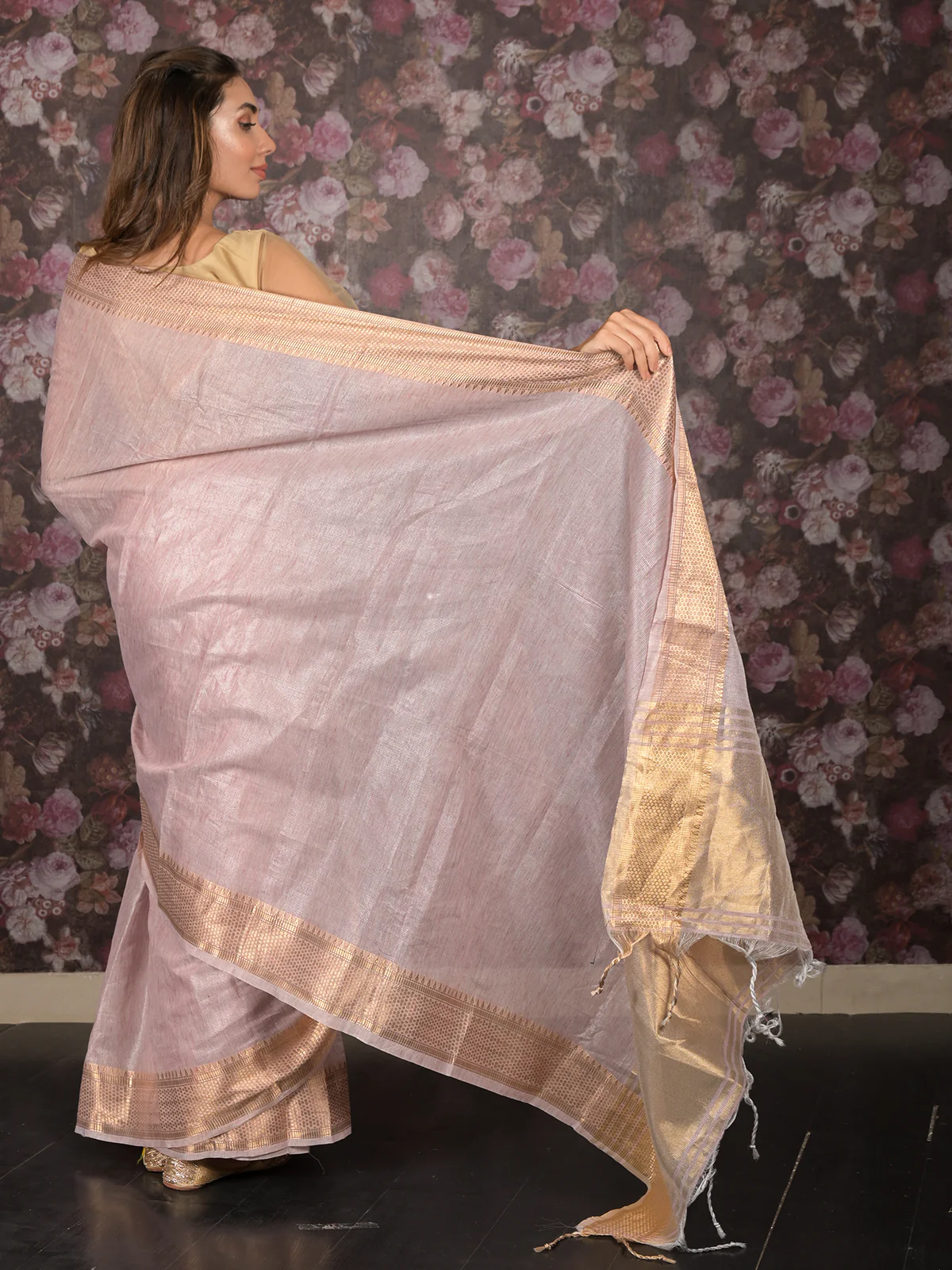Odette Lilac Cotton Blend Woven Saree Without Blouse for Women - Image 5