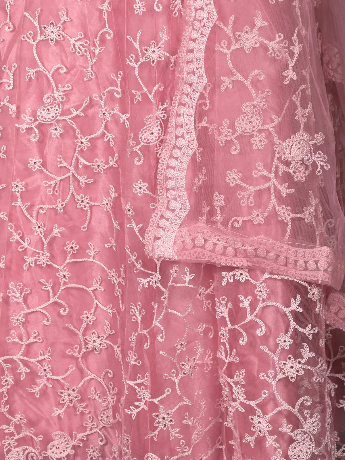Odette Lilac Semi Stitched Embroidered Net Lehenga with Unstitched Blouse And Dupatta For Women - Image 5
