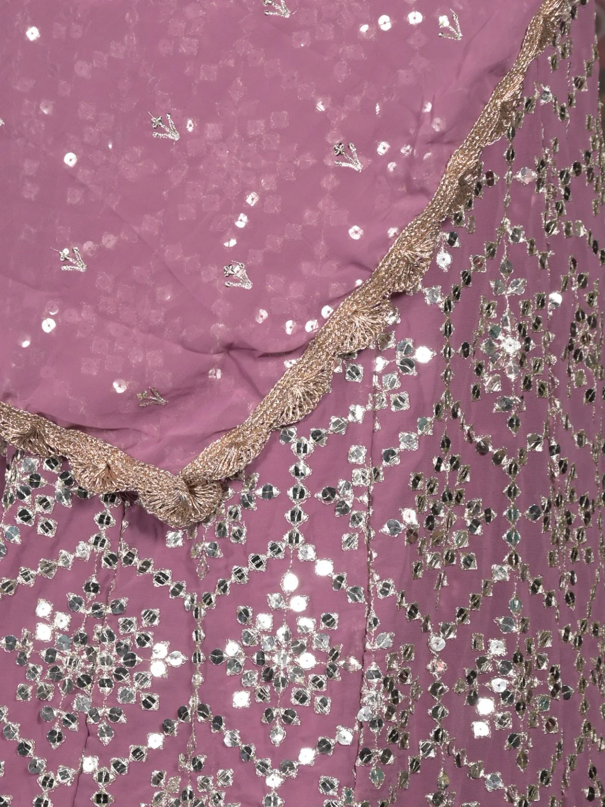 Odette Lilac Sequins Embroidered Semi Stitched Lehenga Set With Dupatta And Unstitched Blouse For Women - Image 5