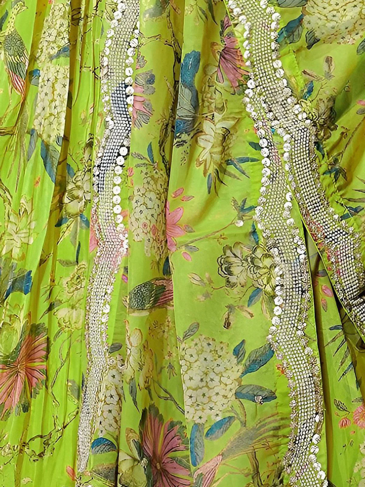 Odette Lime Green Georgette Embellished Semi-Stitched Lehenga For Women - Image 4