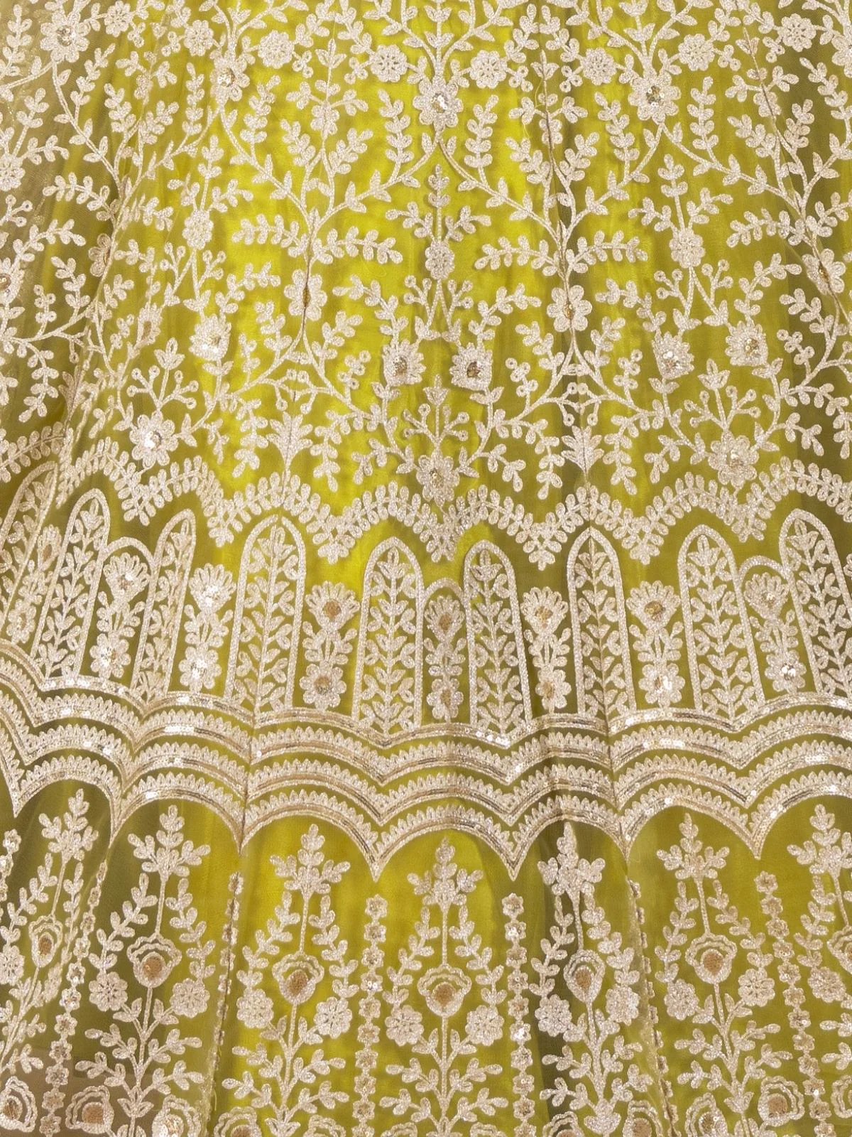 Odette Lime Green Net Embellished Semi Stitched Lehenga For Women - Image 5