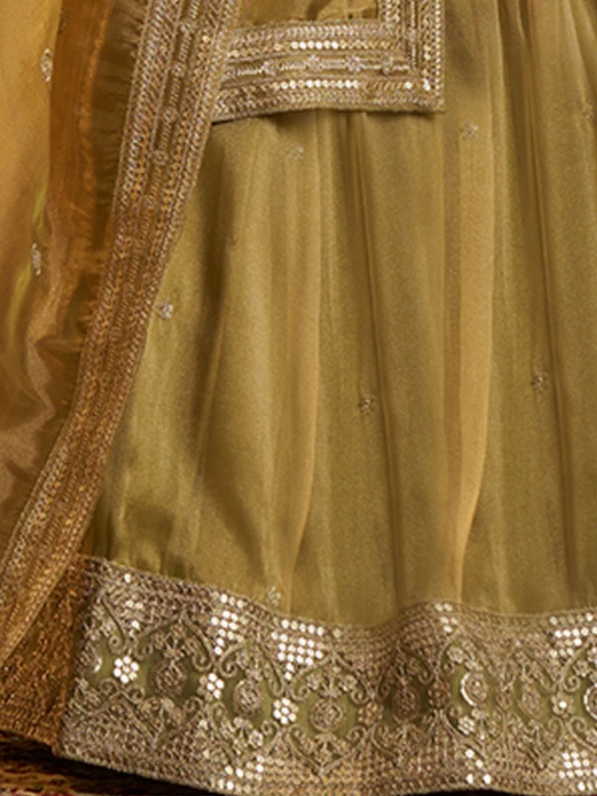 Odette Lime Green Organza Embroidered Lehenga For Women - Image 5