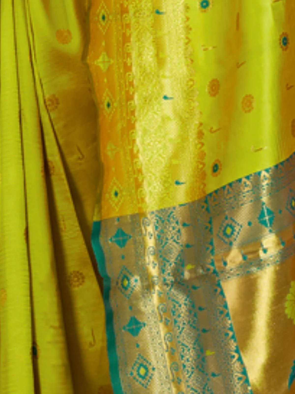 Odette Lime Green Silk Blend Woven Pithani Saree For Women - Image 4