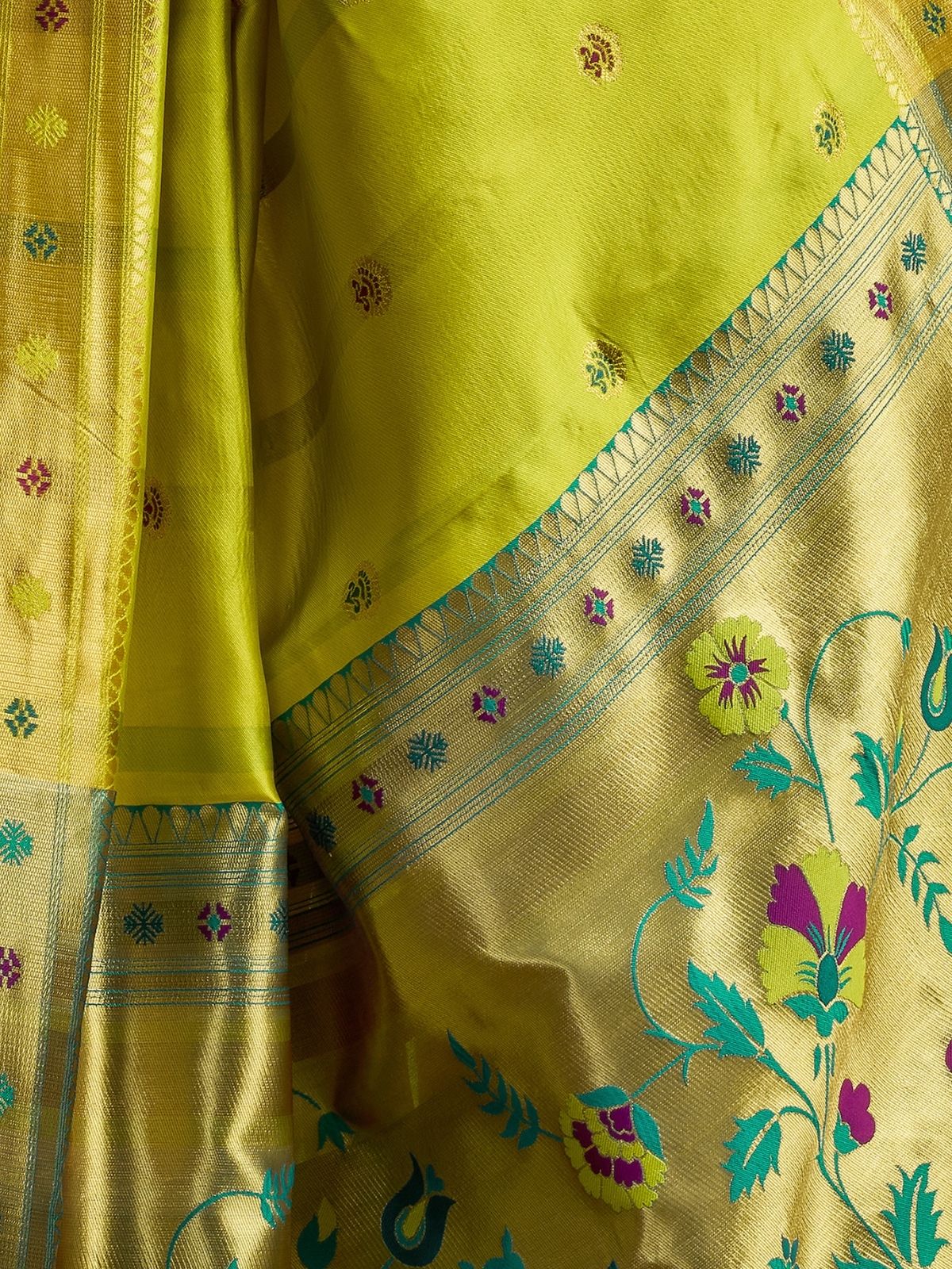 Odette Lime Green Silk Woven Paithani Saree For Women - Image 6