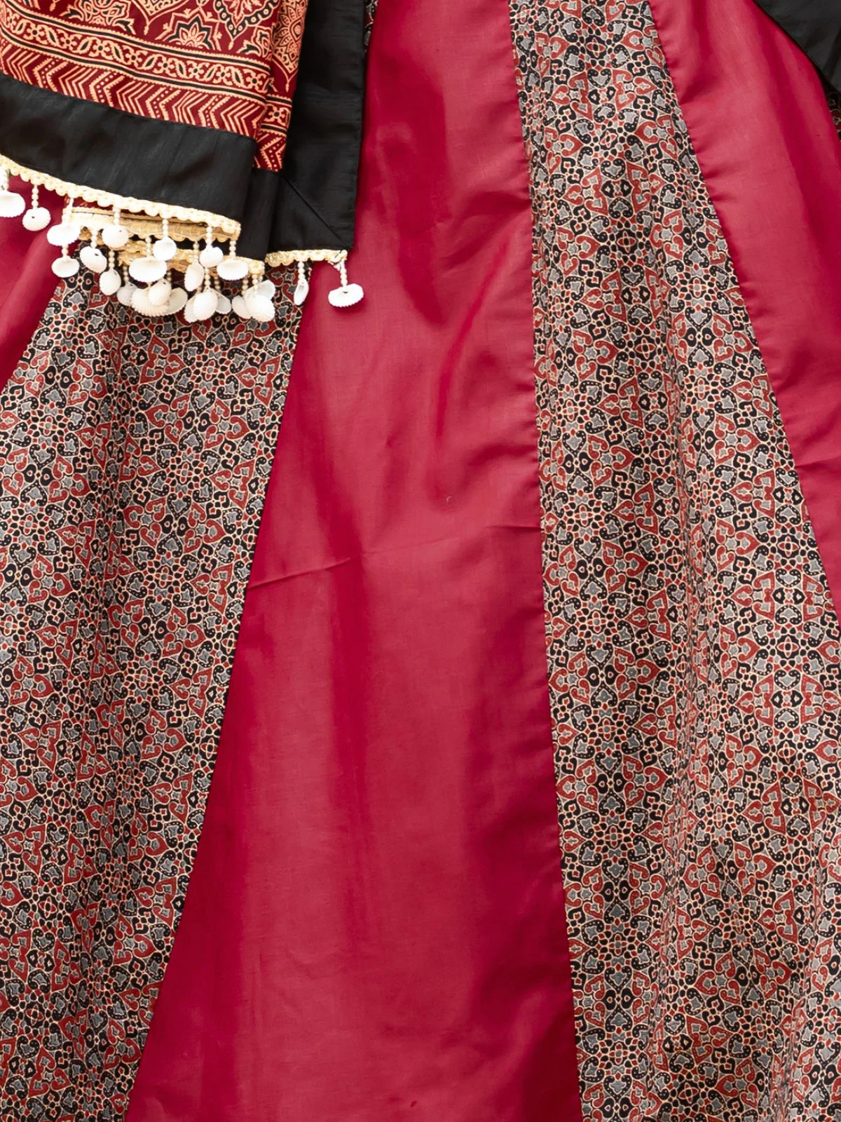 Odette Magenta And Maroon Printed Cotton Stitched Lehenga With Blouse For Women - Image 7