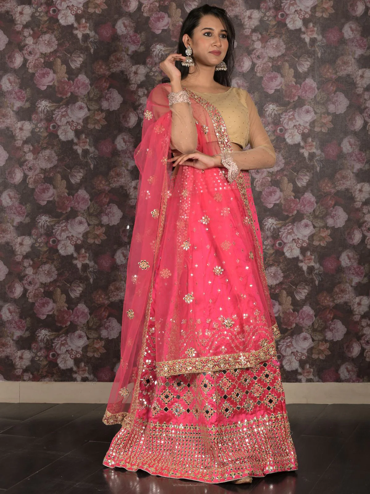 Odette Magenta Embroidered Semi Stitched Lehenga Set With Dupatta And Unstitched Blouse For Women - Image 3