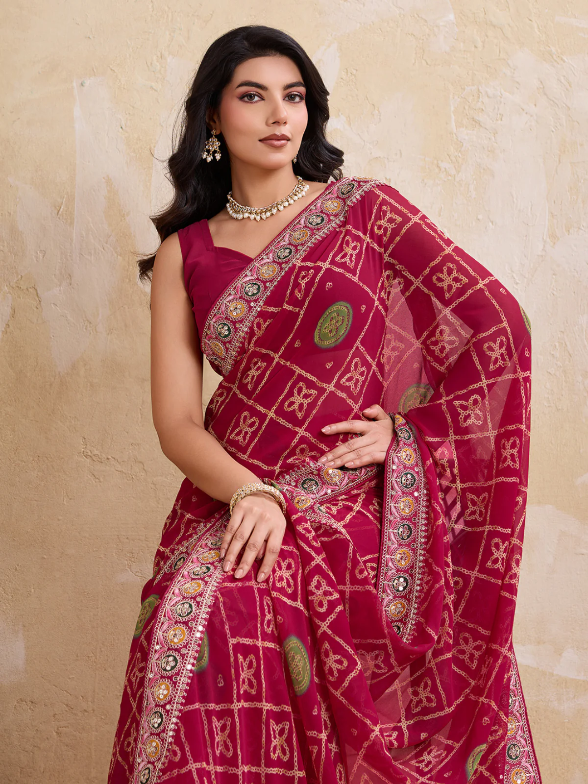 Odette Magenta Georgette Embroidered Saree For Women - Image 4