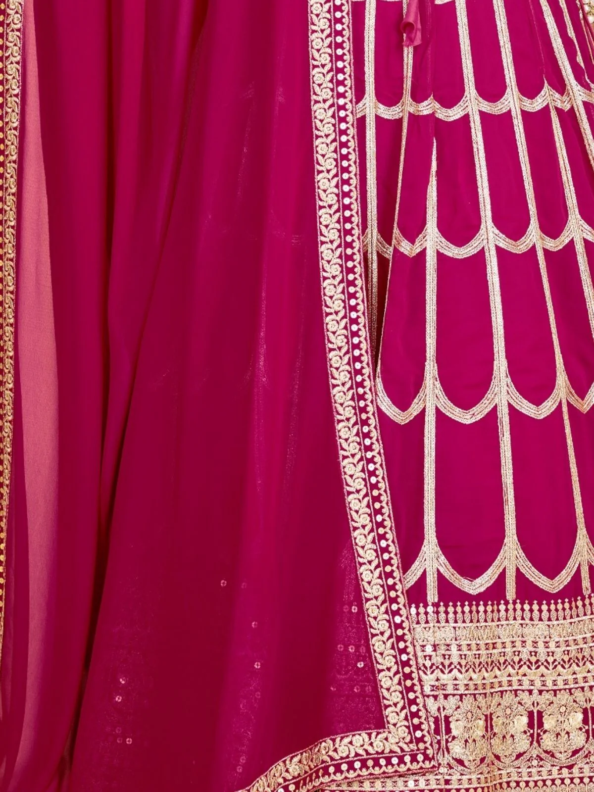 Odette Magenta Georgette Embroidered Semi-Stitched Lehenga For Women - Image 6