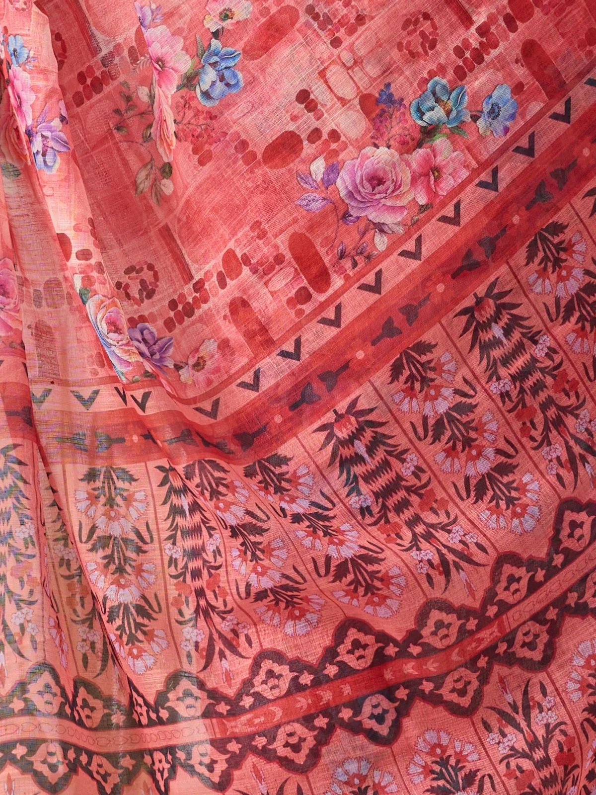 Odette Magenta Linen Cotton Printed Saree For Women - Image 5
