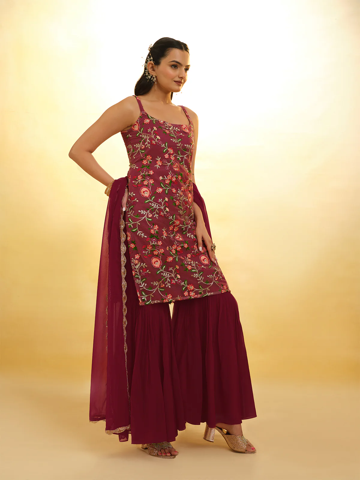 Odette Magenta Net Embroidery Stitched Salwar Suit Set For Women - Image 2