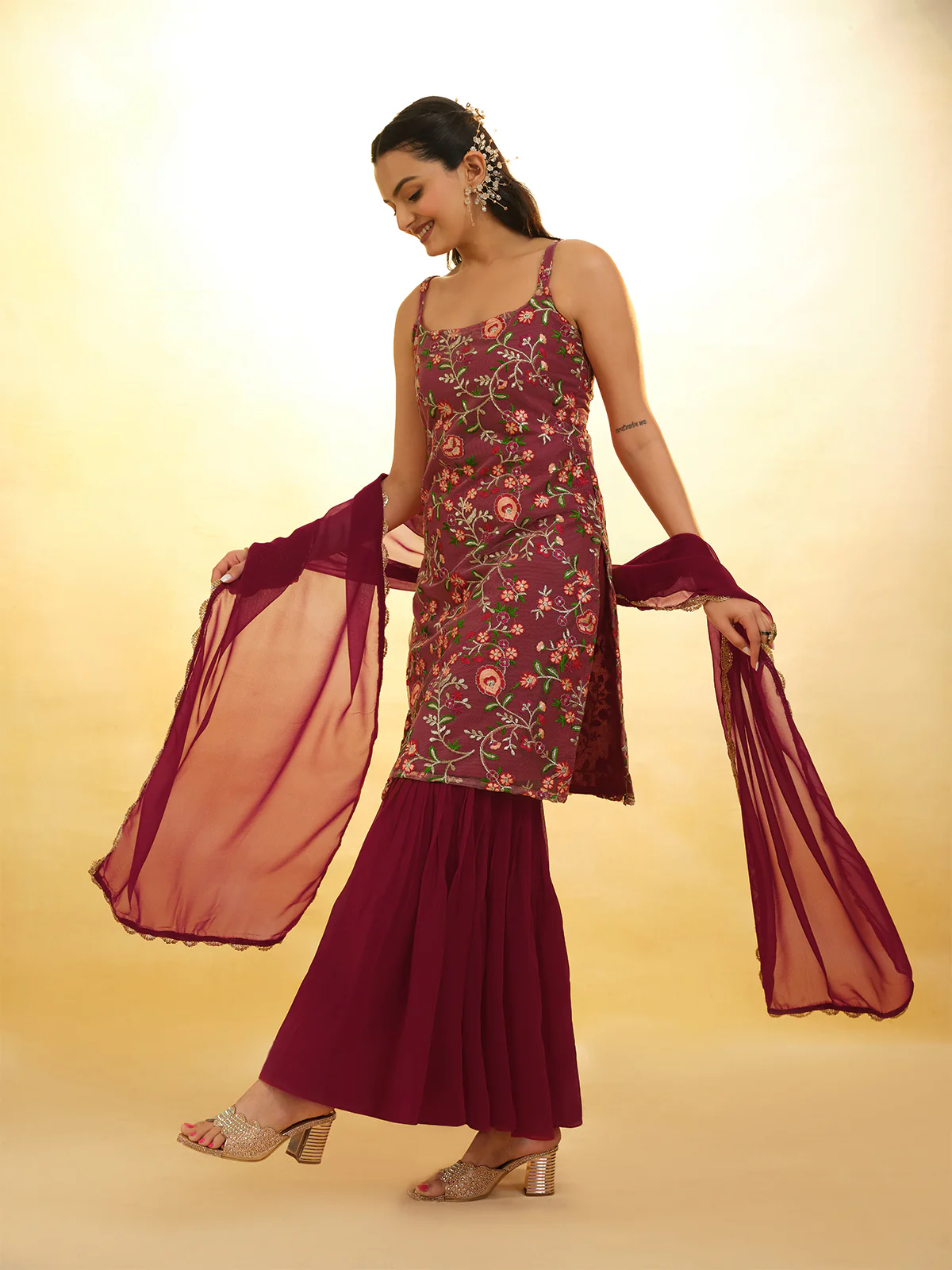 Odette Magenta Net Embroidery Stitched Salwar Suit Set For Women - Image 3