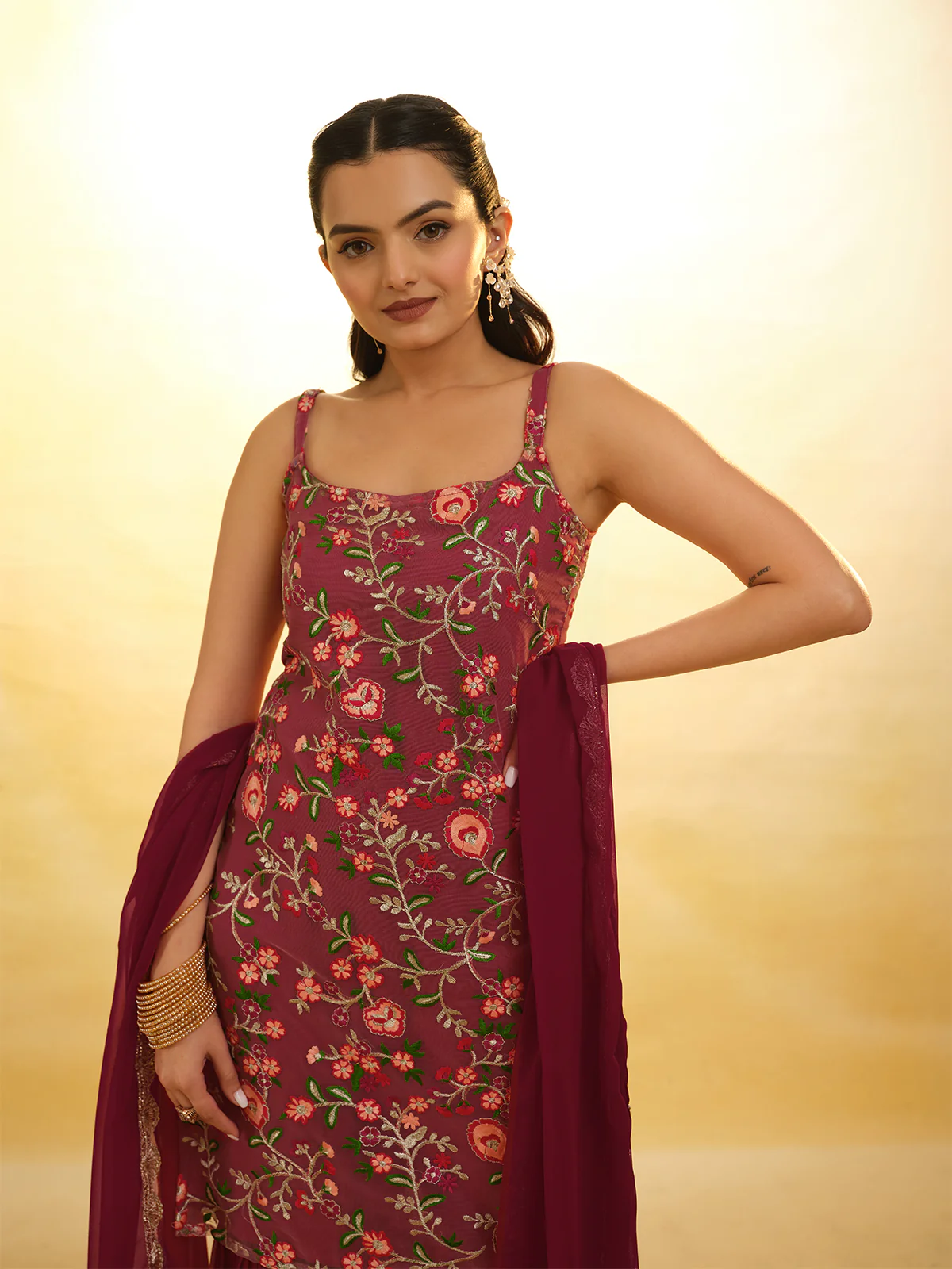 Odette Magenta Net Embroidery Stitched Salwar Suit Set For Women - Image 5