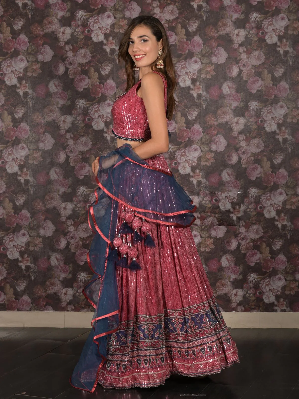 Odette Magenta Sequins Embroidered Stitched Net Lehenga With Stitched Blouse For Women - Image 3