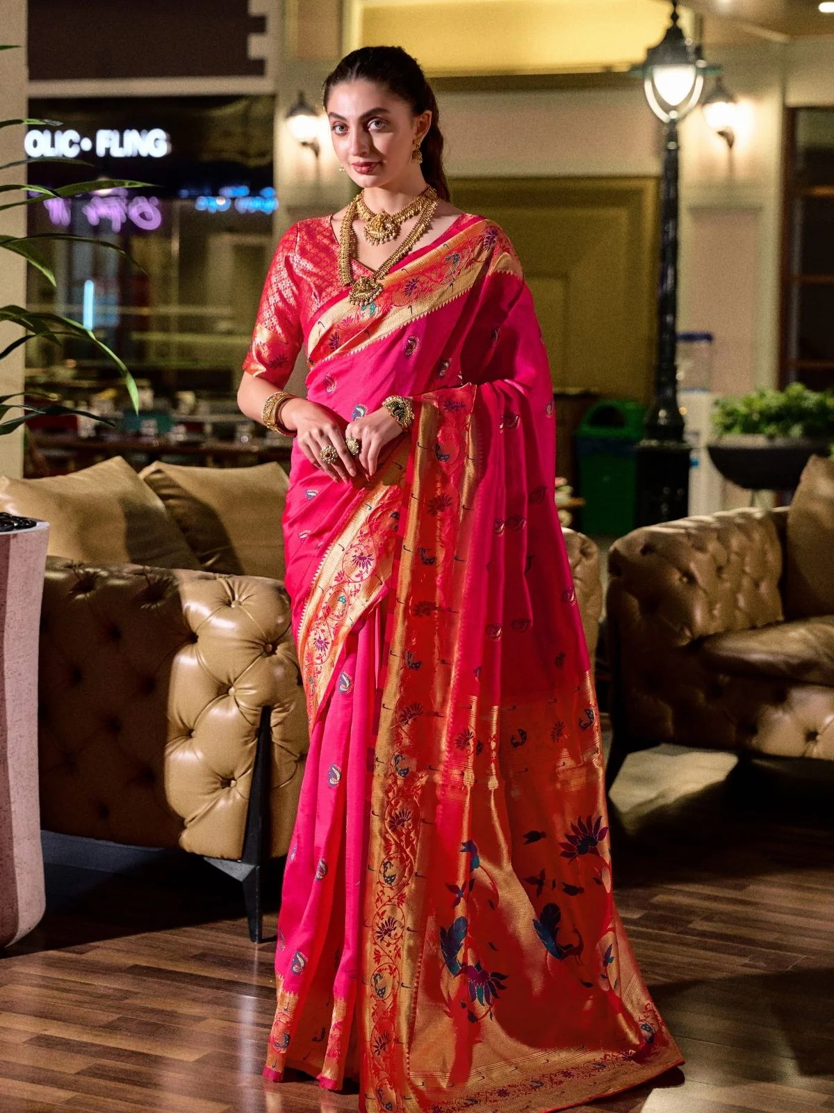 Odette Magenta Silk Woven Paithani Saree For Women