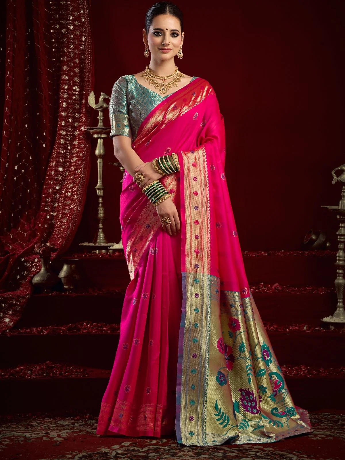 Odette Magenta Silk Woven Paithani Saree For Women