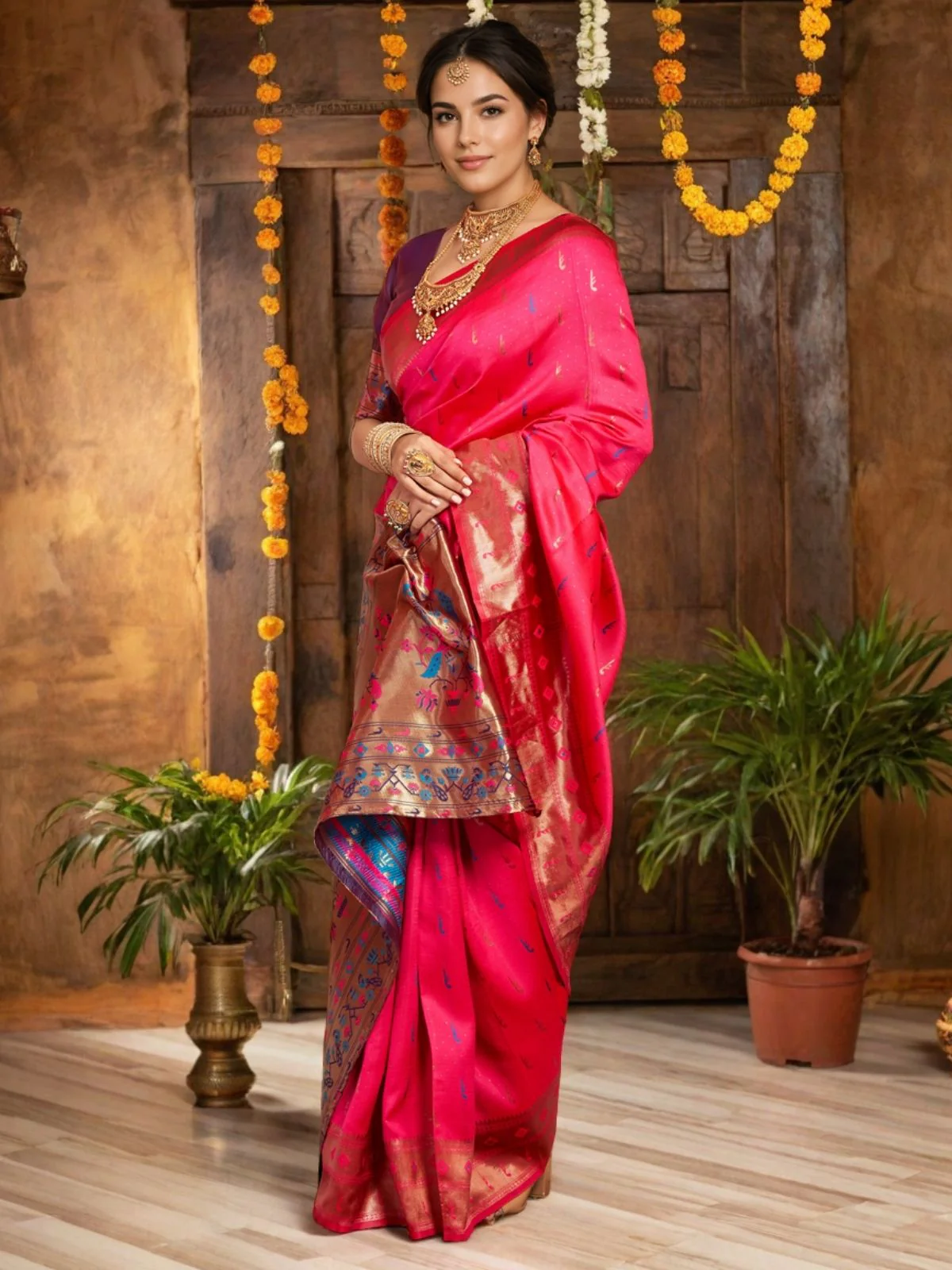 Odette Magenta Silk Woven Saree For Women - Image 3