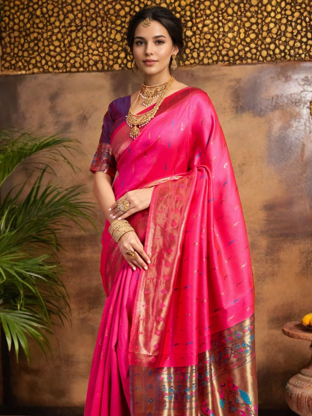Odette Magenta Silk Woven Saree For Women - Image 4