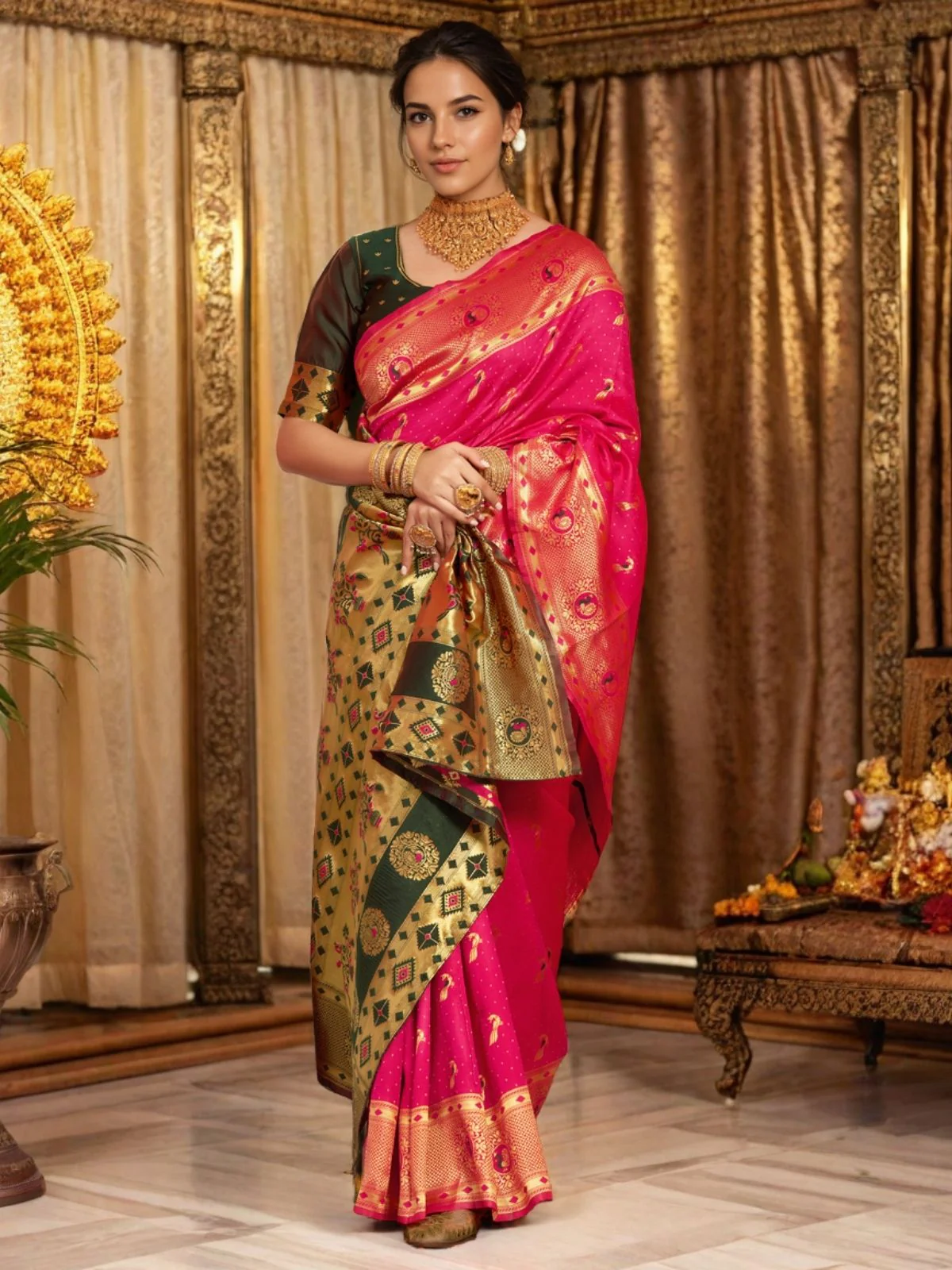 Odette Magenta Silk Woven Saree For Women - Image 2