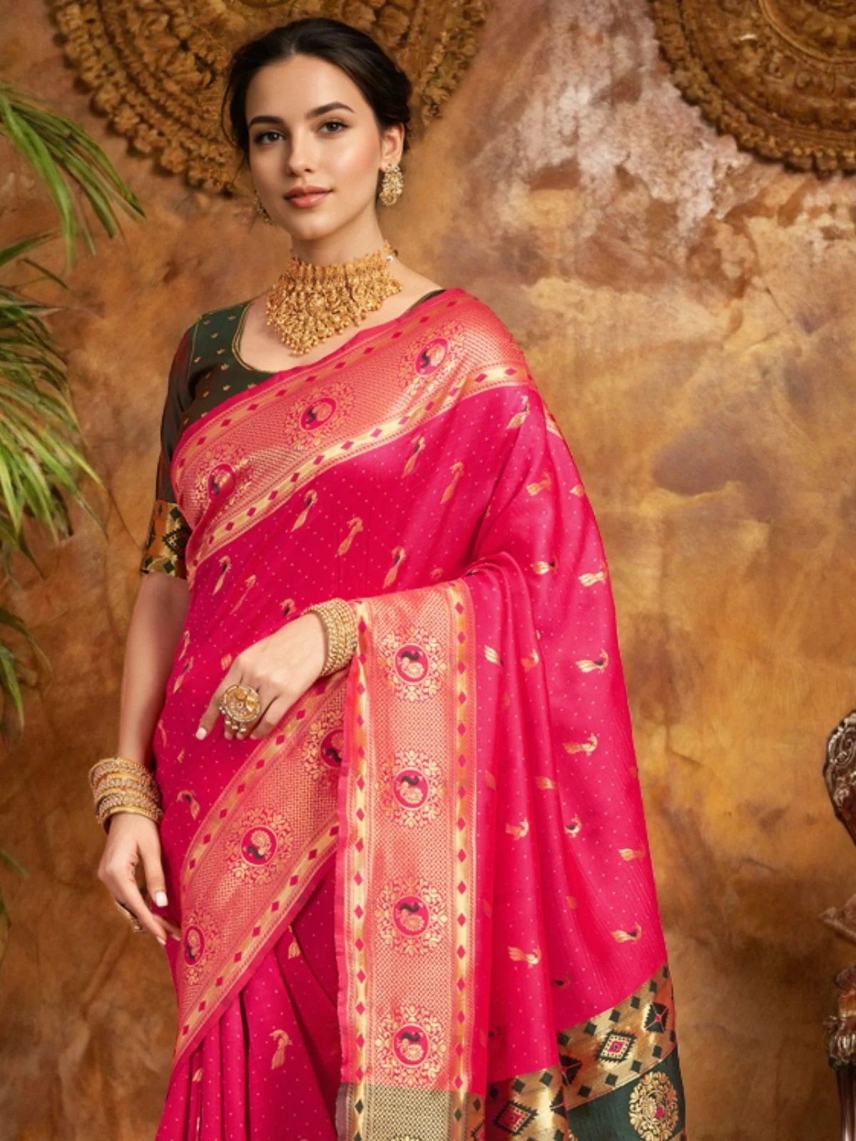 Odette Magenta Silk Woven Saree For Women - Image 4