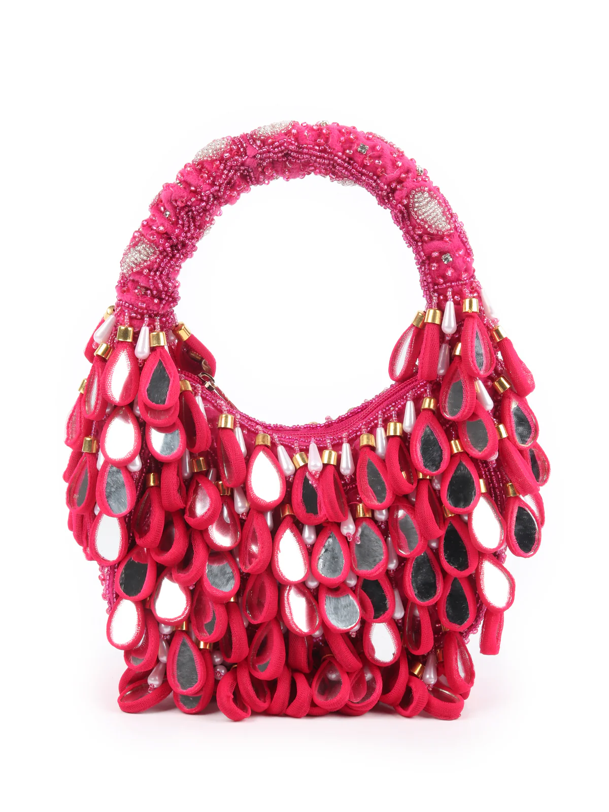 Odette Magenta Tasseled Moon Clutch For Women - Image 3