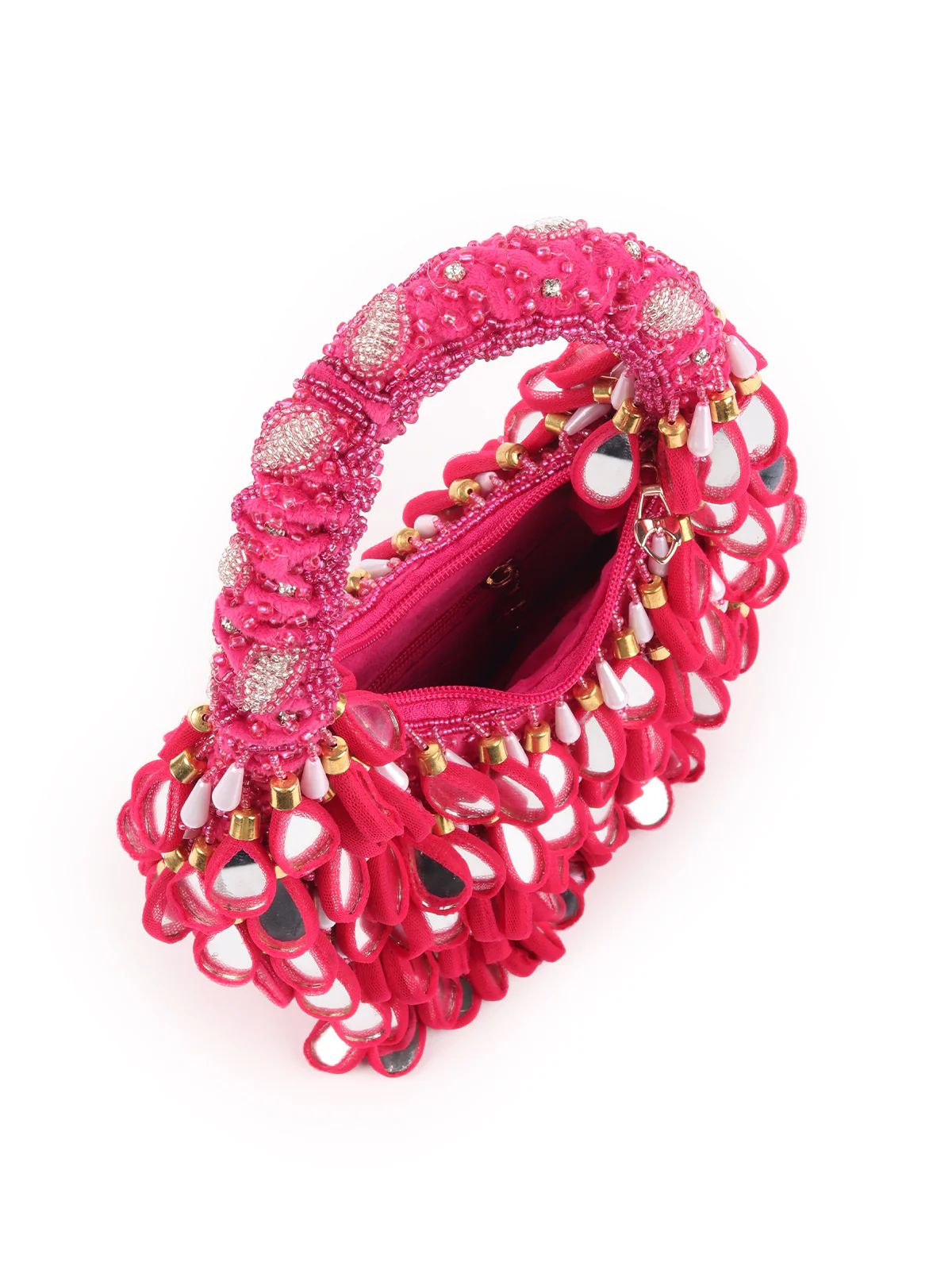 Odette Magenta Tasseled Moon Clutch For Women - Image 6