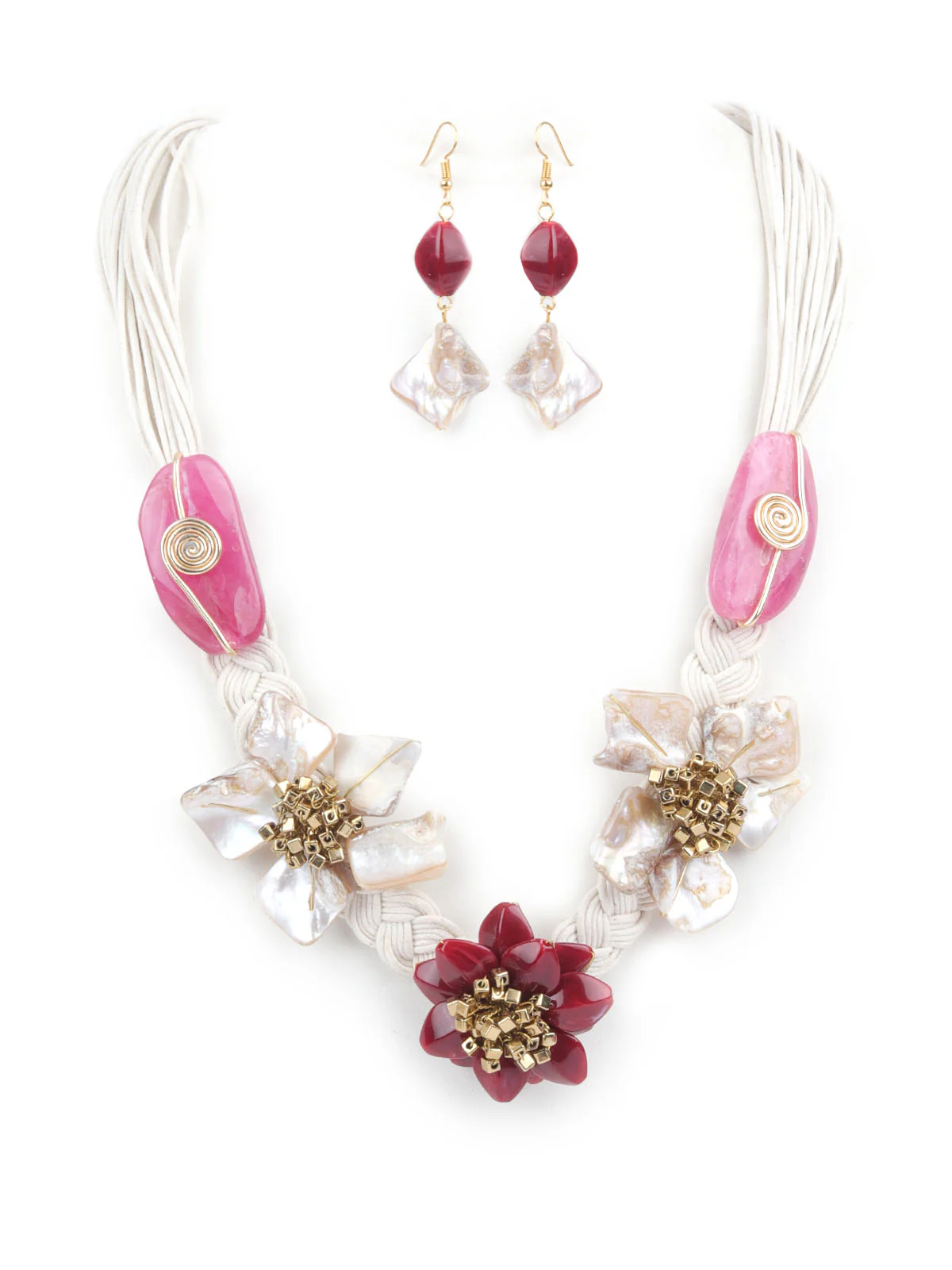 Odette Magenta & White Thread Embellished Jewellery Set For Women - Image 3