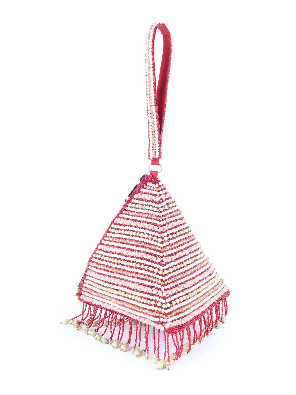 Odette Maroon Beads Embroidered Triangle Tassel Batua For Women - Image 4