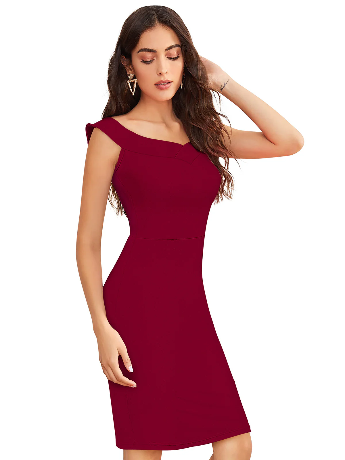 Odette Maroon Knit Fabric Bodycon For Women - Image 2
