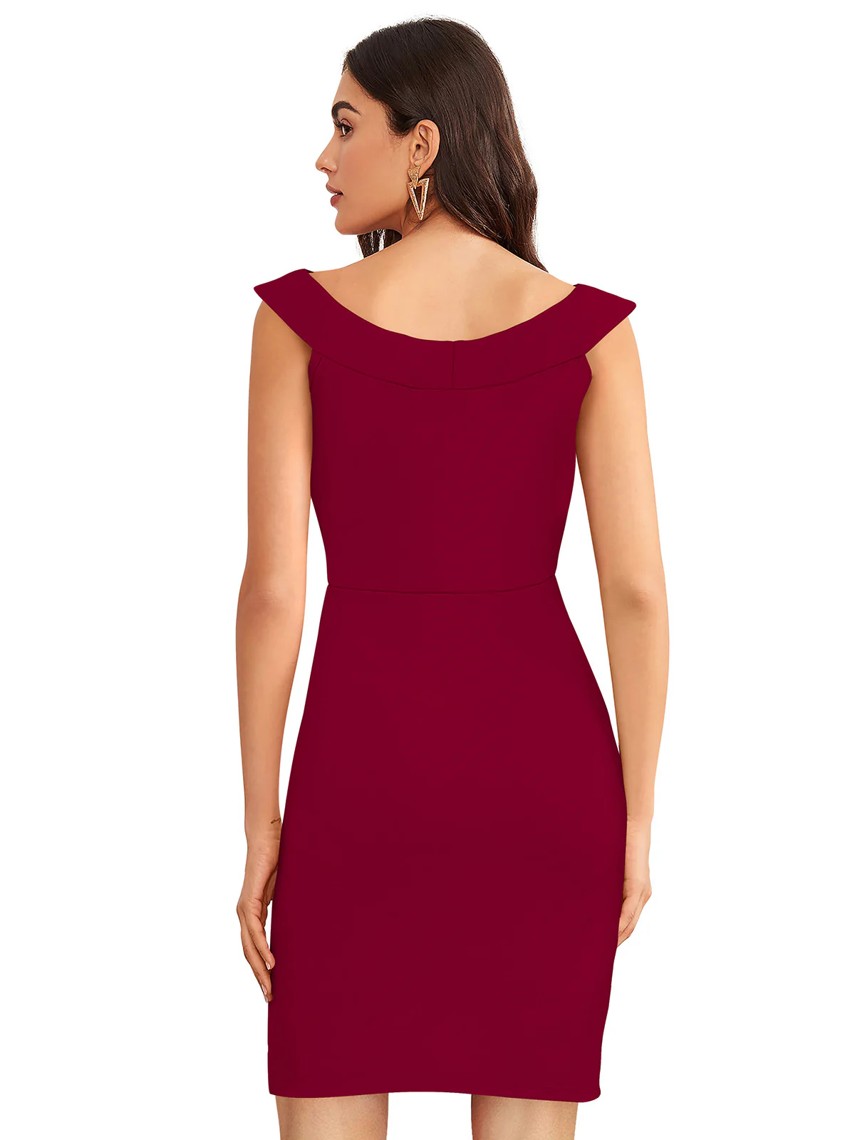 Odette Maroon Knit Fabric Bodycon For Women - Image 3