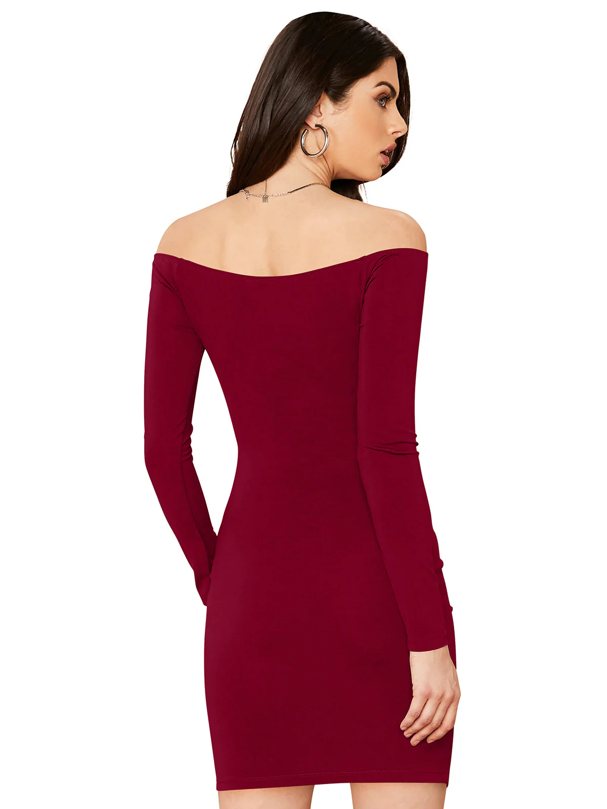 Odette Maroon Knit Fabric Bodycon For Women - Image 5