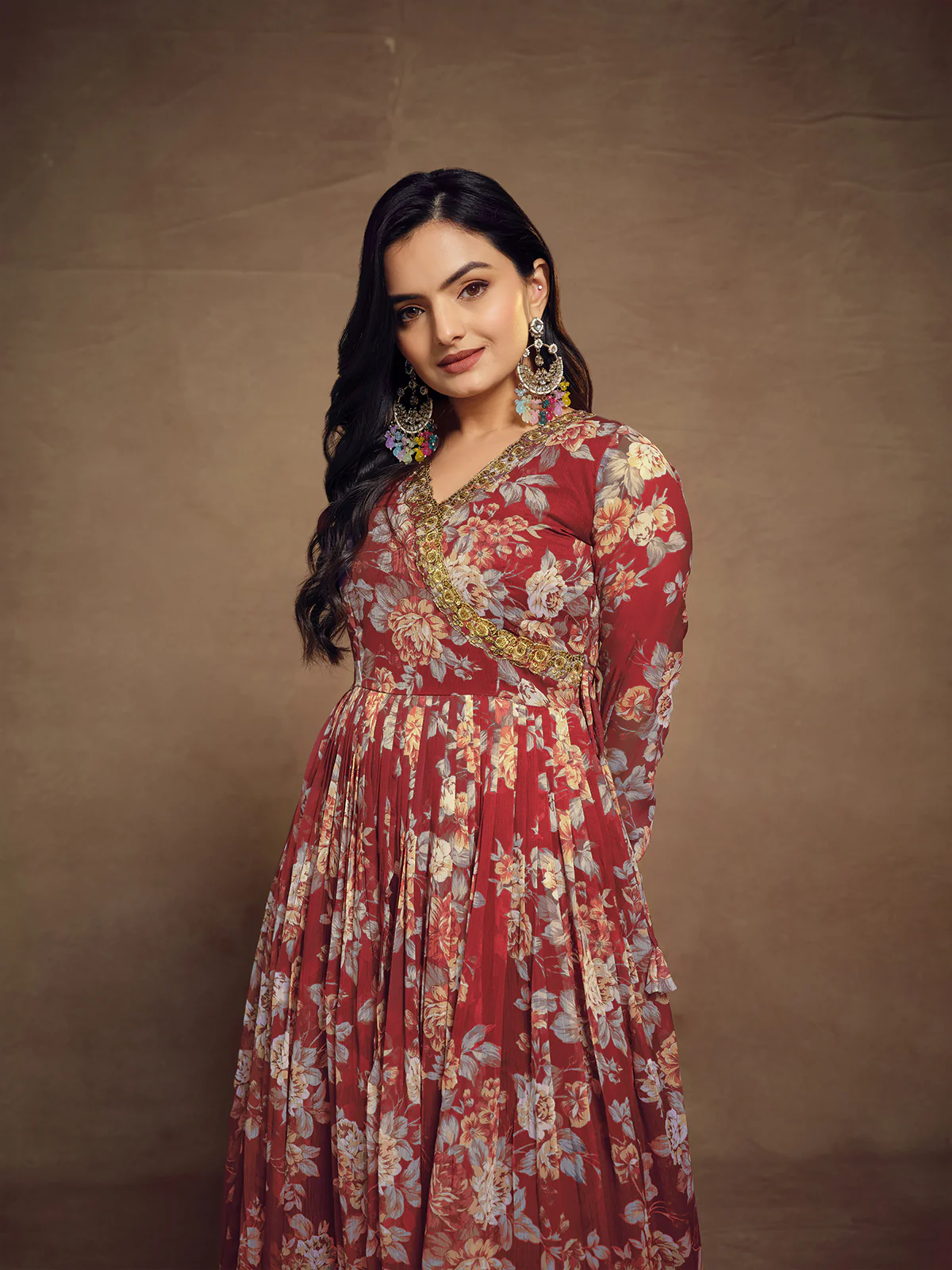 Odette Maroon Chiffon Printed Stitched Salwar Suit For Women - Image 5