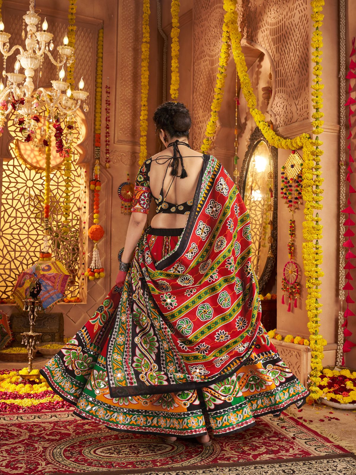 Odette Maroon Cotton Blend Embroidered Semi-Stitched lehenga For Women - Image 6