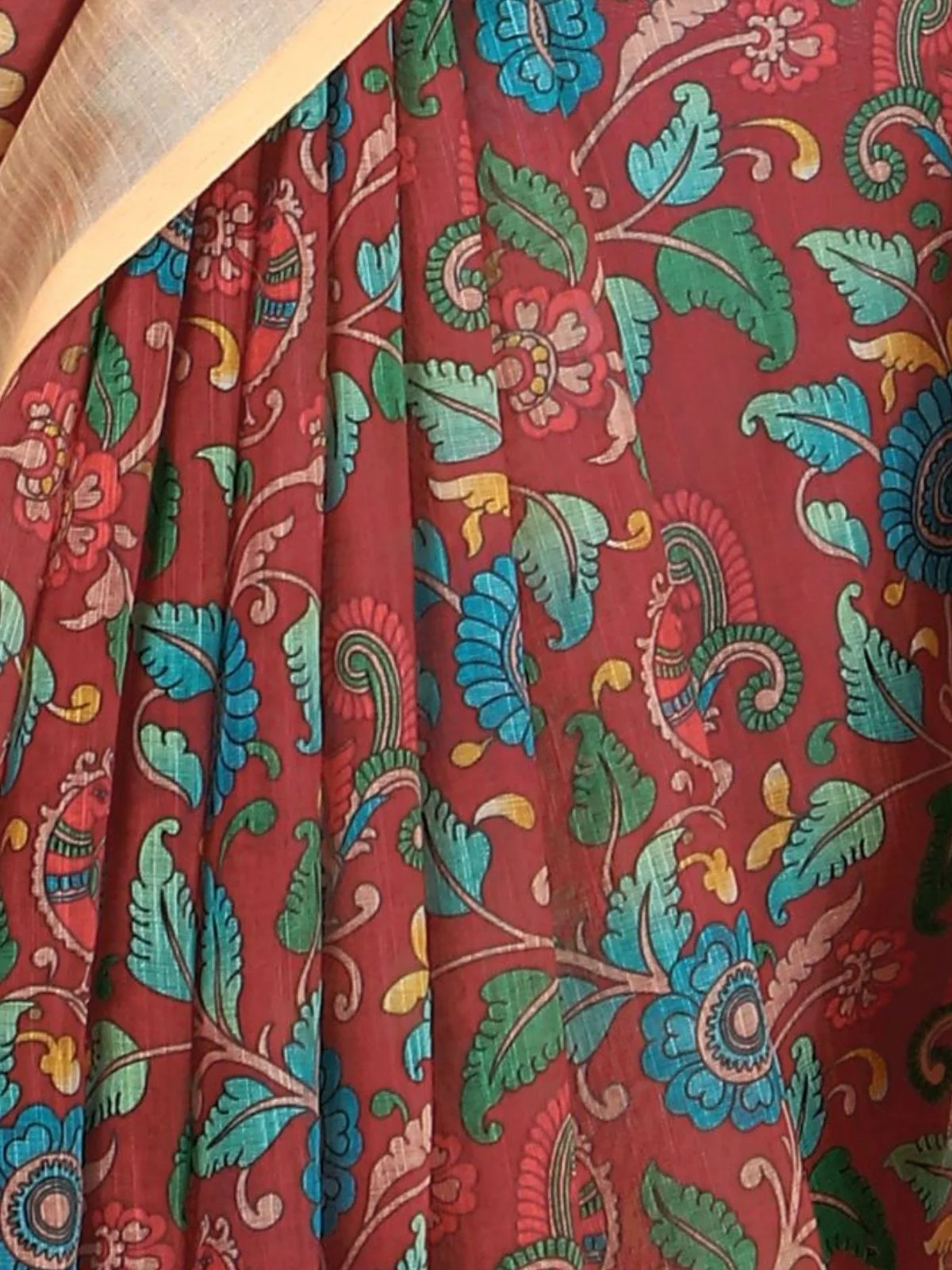 Odette Maroon Cotton Linen Woven Printed Saree For Women - Image 5