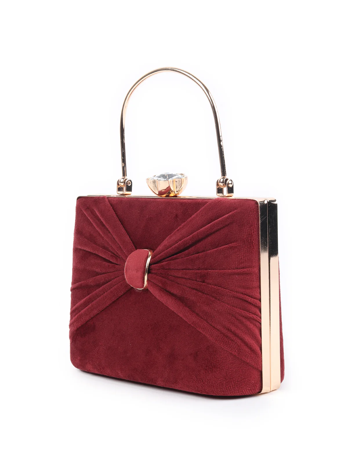 Odette Maroon Embellished Bridal Clutch For Women - Image 4
