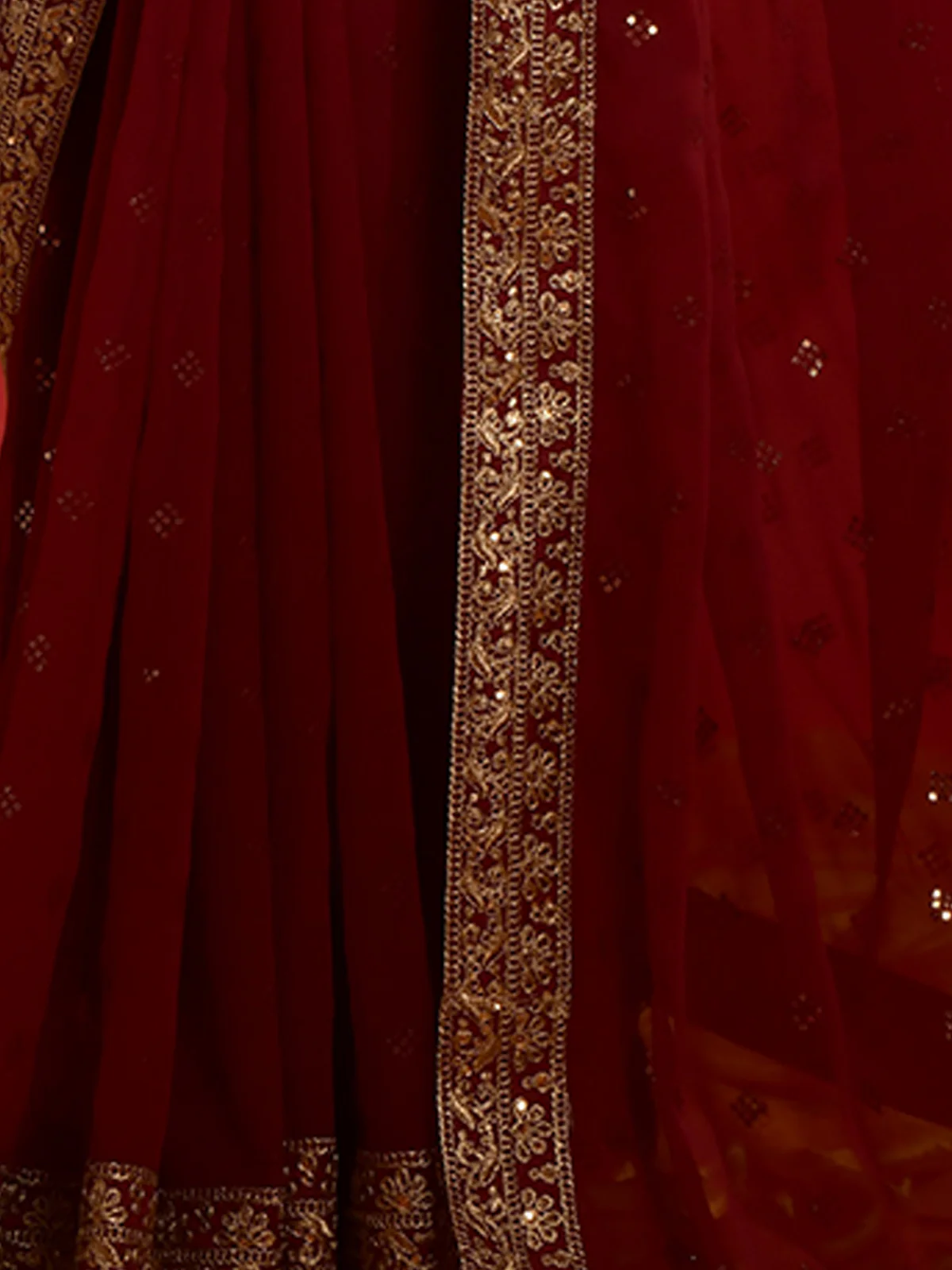 Odette Maroon Embroidered Georgette Saree With Unstitched Blouse For Women - Image 8