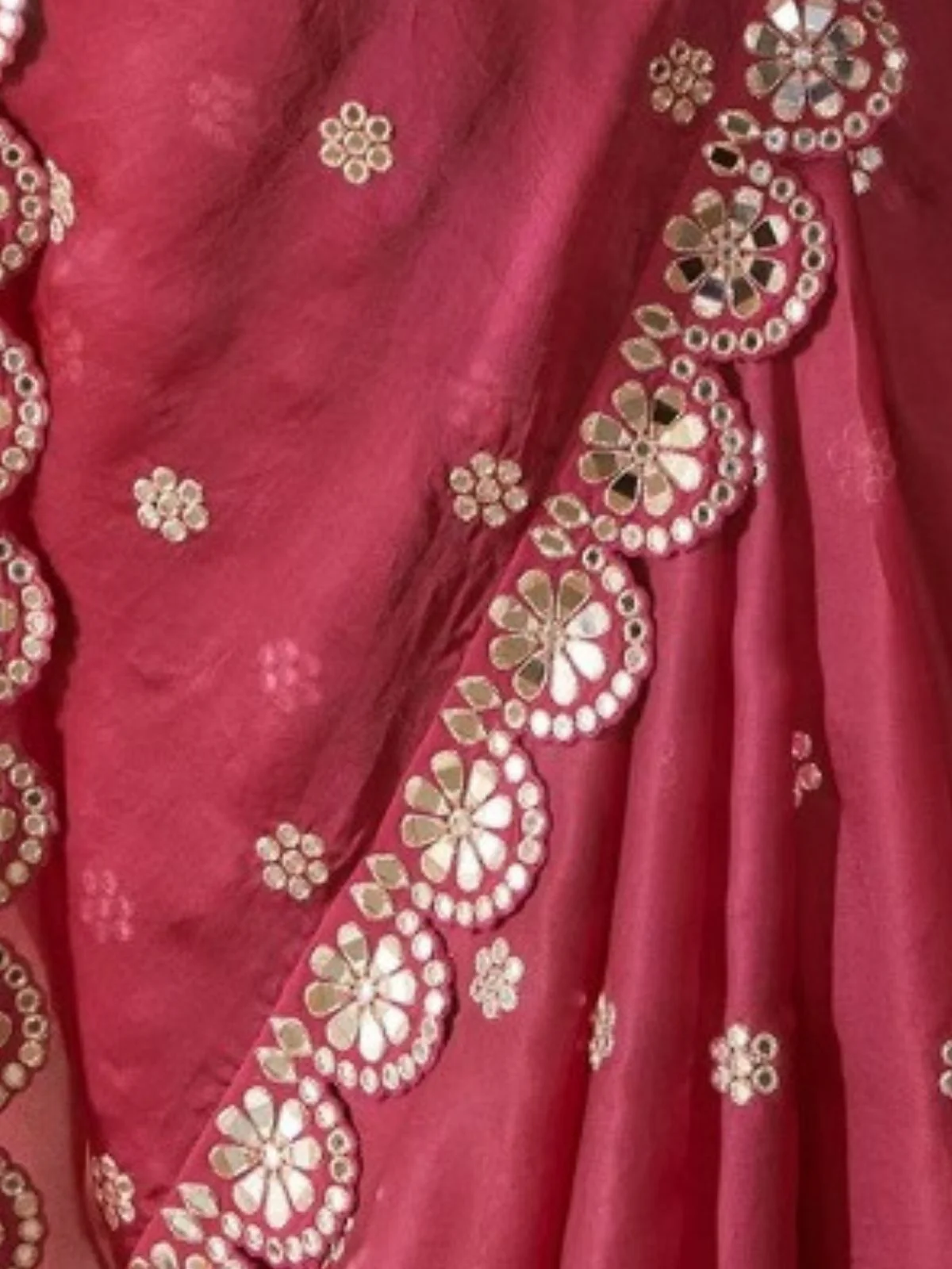 Odette Maroon Georgette Embellished Solid Saree For Women - Image 3