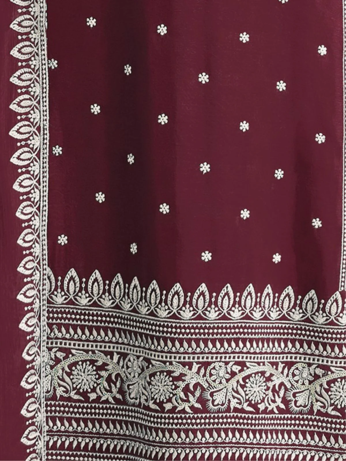 Odette Maroon Georgette Embroidered Semi-Stitched Kurta Set For Women - Image 3