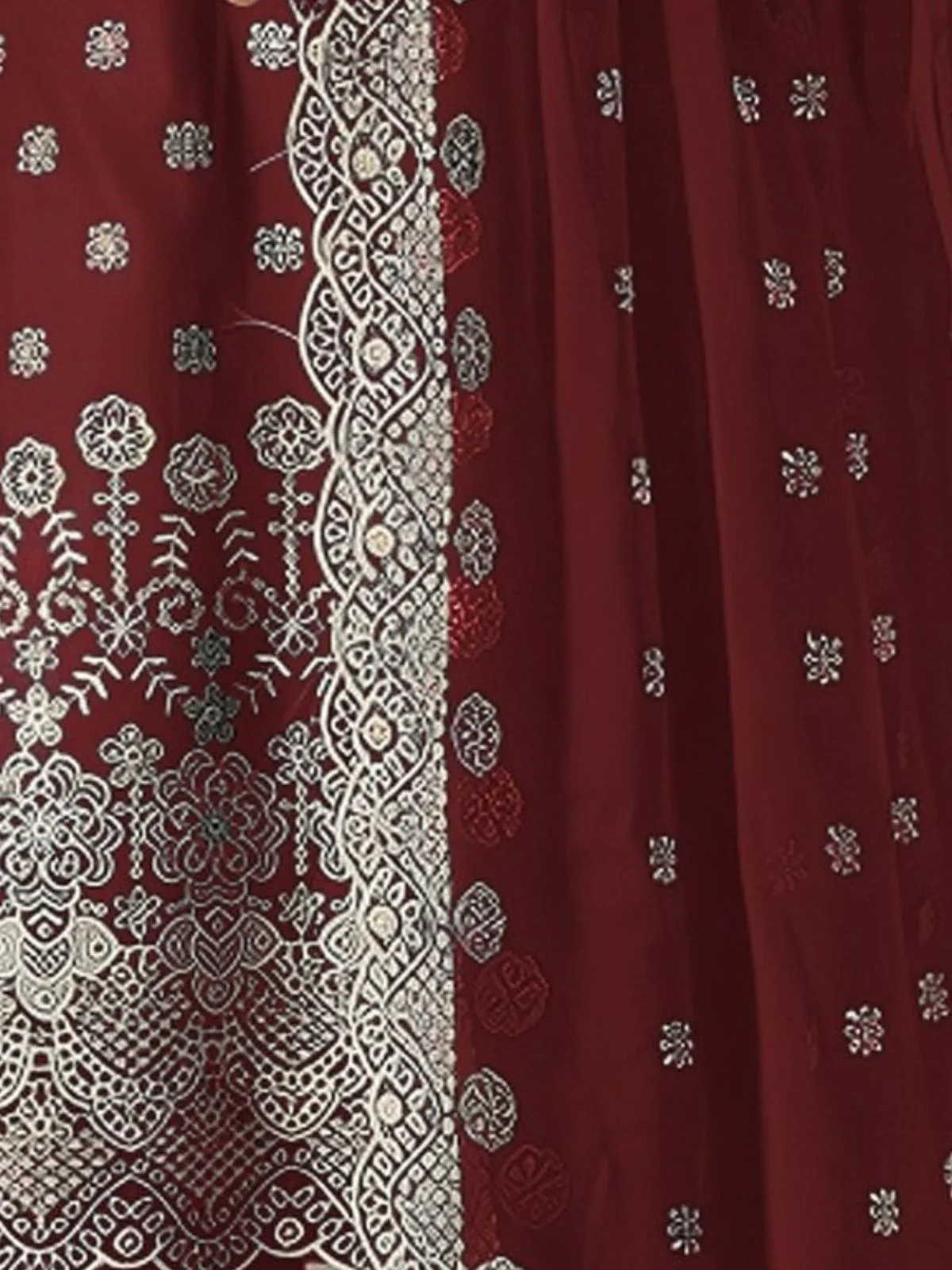 Odette Maroon Georgette Embroidered Semi Stitched Kurta Set For Women - Image 3